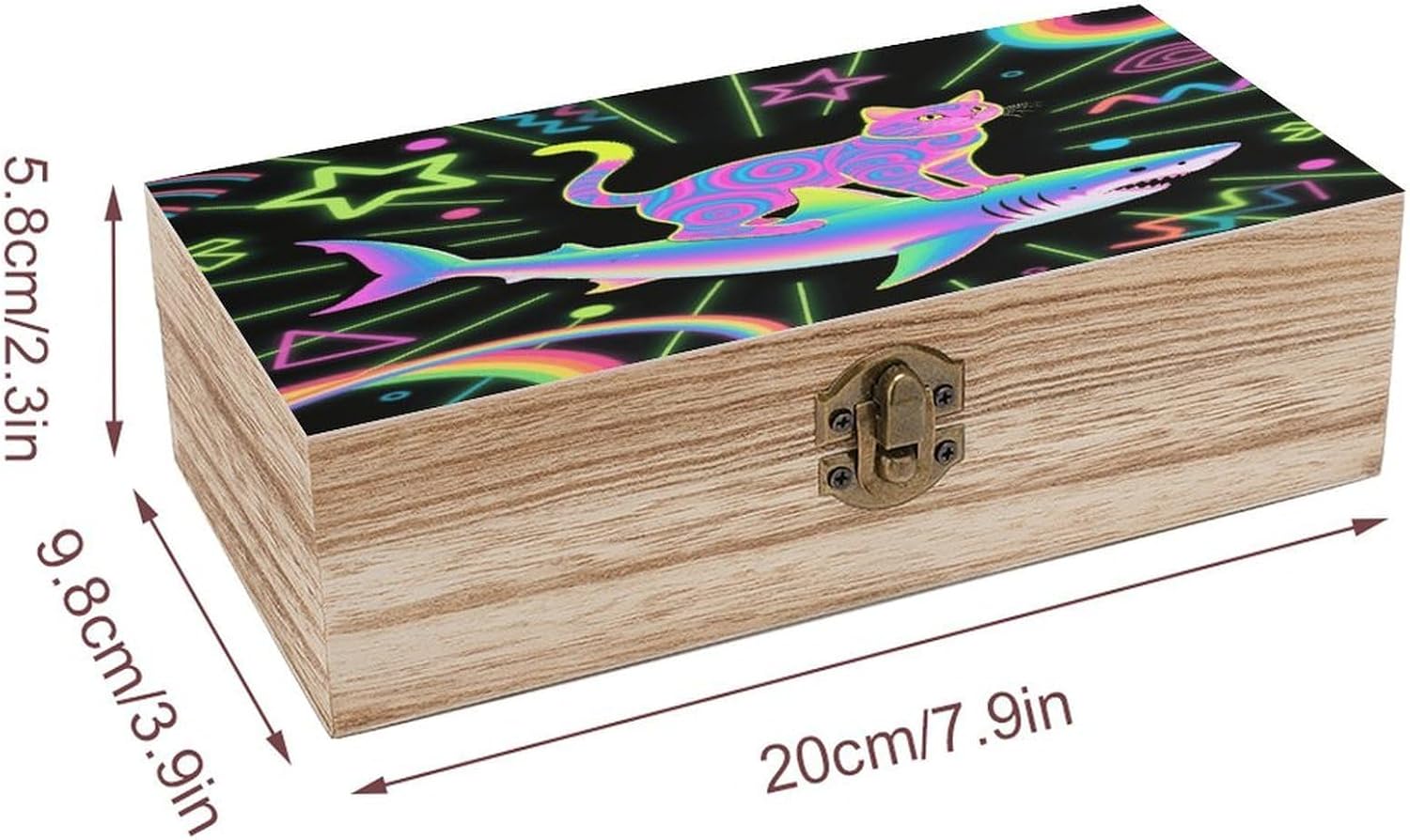 Blacklight Cat Wooden Storage Box Keepsake Box with Hinged Lid image 2