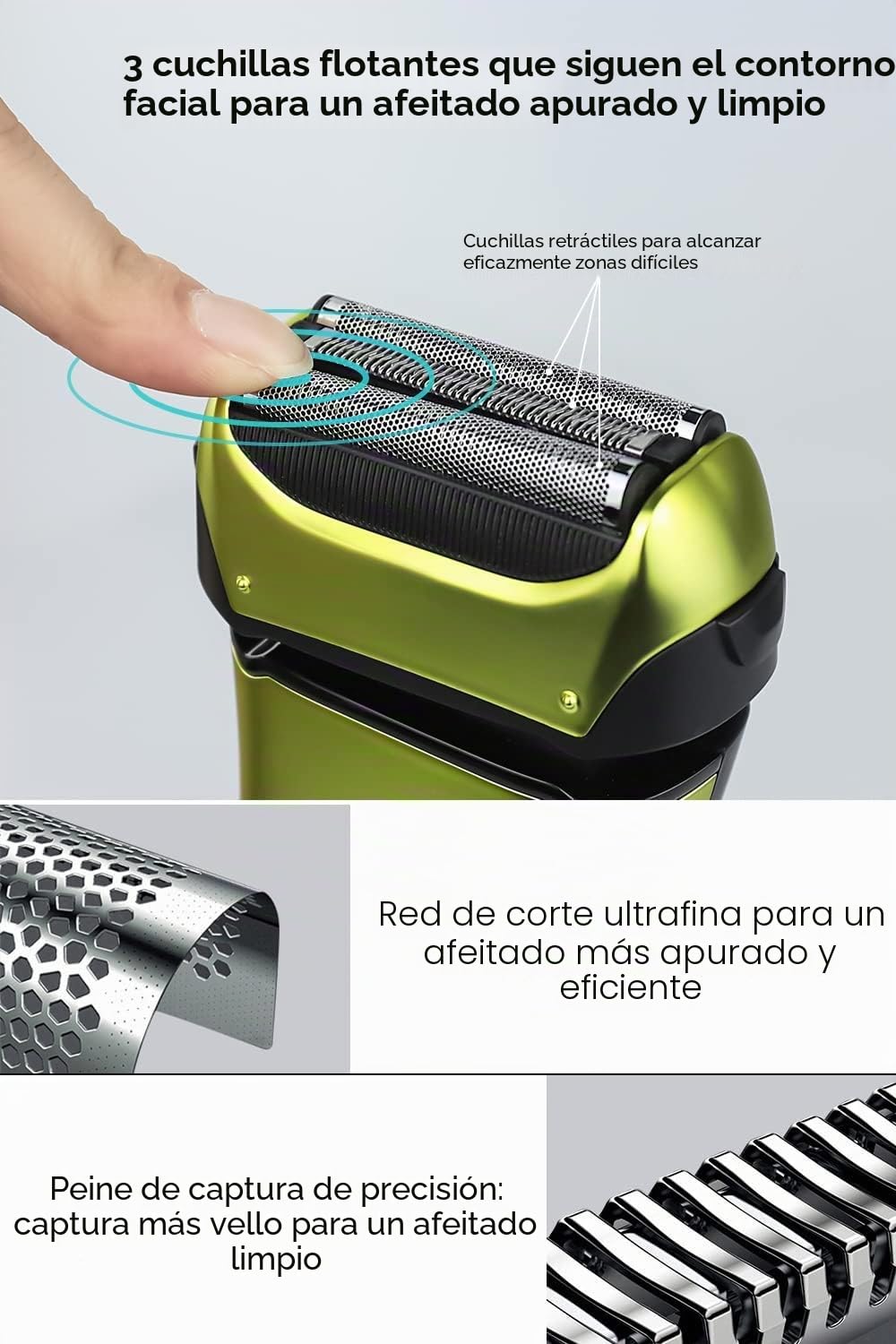 Afeitadora eléctrica Amurhey para hombre con 3 cuchillas flexibles, Máquina de Afeitar Barba con pop-up & Funda de viaje, Afeitadora Barba en seco y húmedo, FK-608i