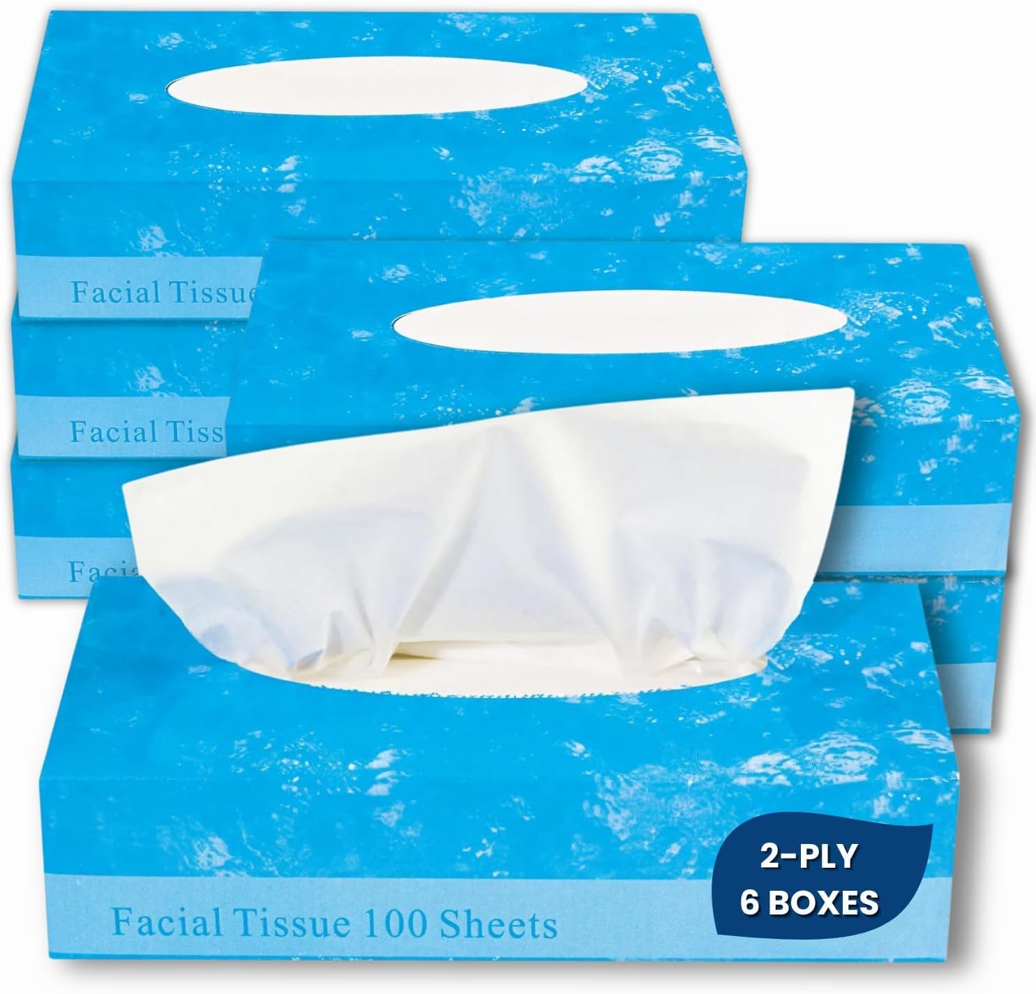 1InTheOffice Facial Tissue Paper White Tissue Flat Box with 100 Sheets Soft 2-Ply 6 Pack