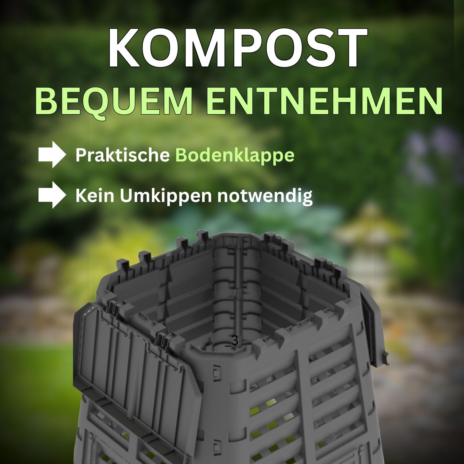 ViD Composteur de jardin 480 l, noir, 93 x 93 x 80 cm, composteur rapide, robuste, résistant aux intempéries, composteur thermique avec système de ventilation, plastique