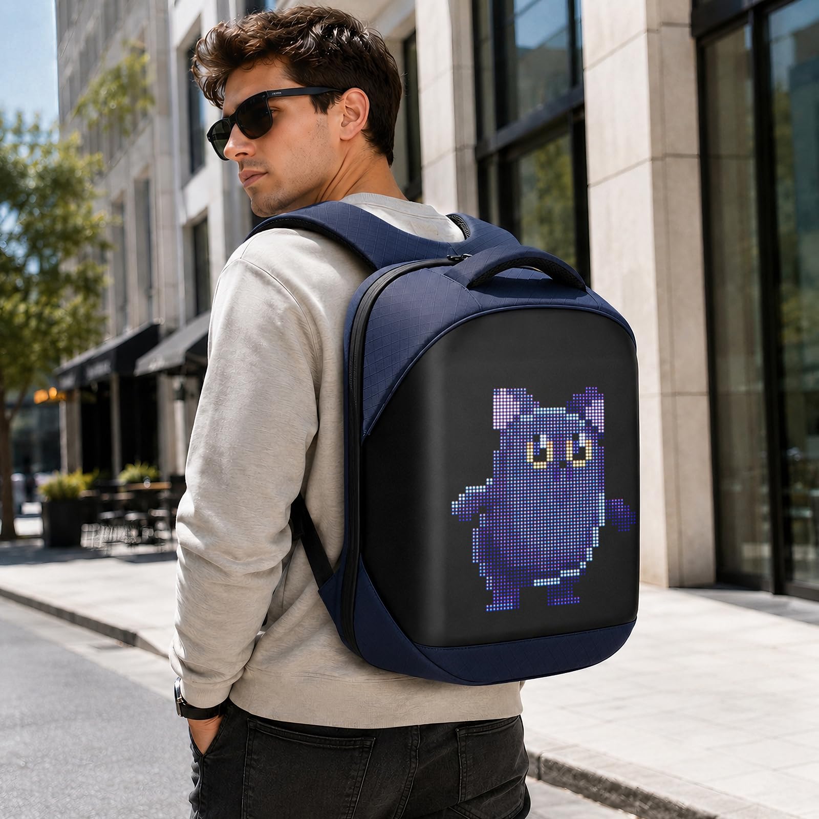 Gelrova LED Zaino con controllo tramite app, display LED dinamico, zaino per laptop, leggero e resistente, spazio multifunzionale per uomini e donne (Blu)