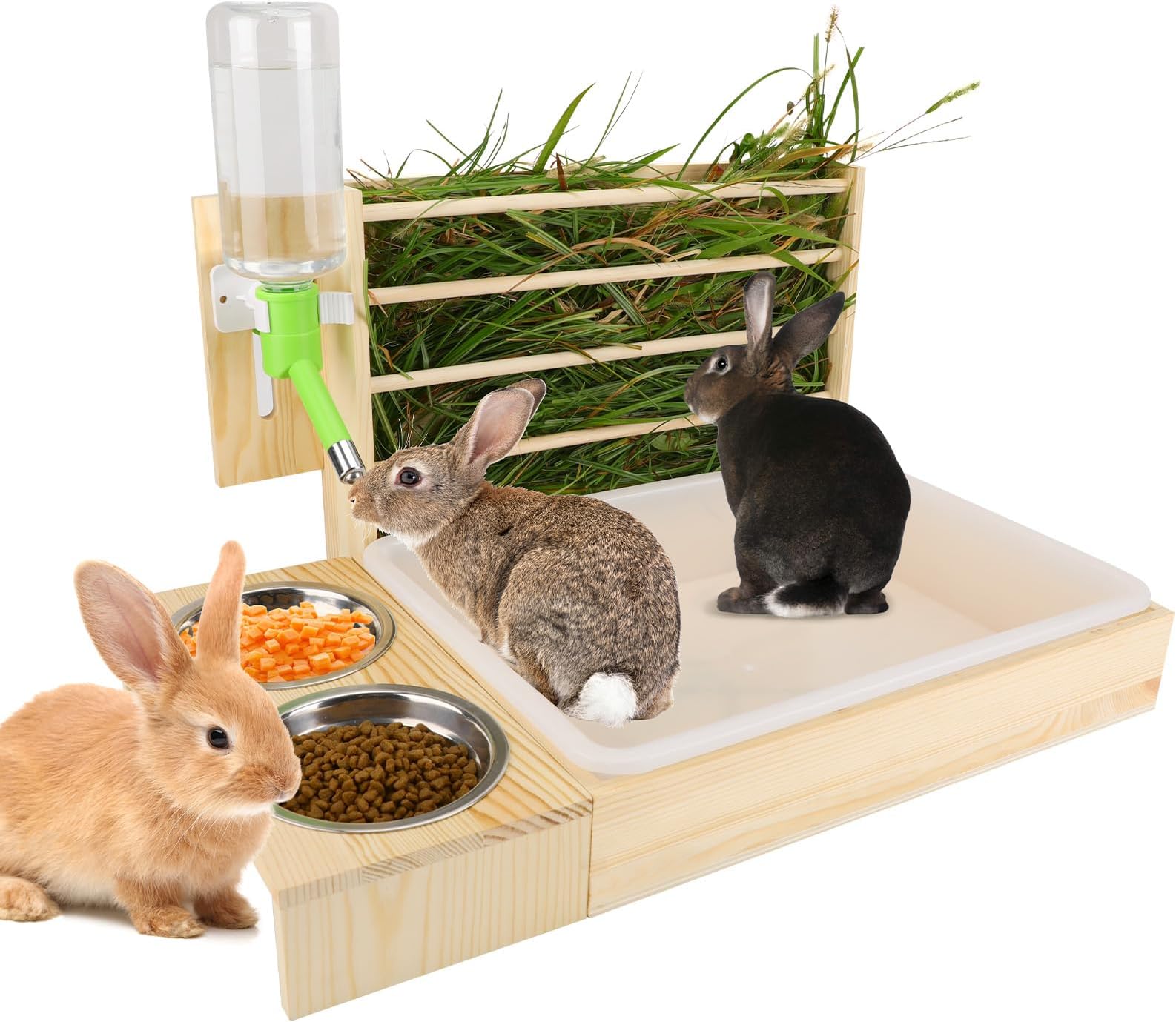 Rabbit Hay Feeder, 4 in 1 Rabbit Feeder with Litter Box