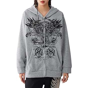 SOOKABEILA Women Zip Up Hoodie Y2k Vintage Graphic Oversized