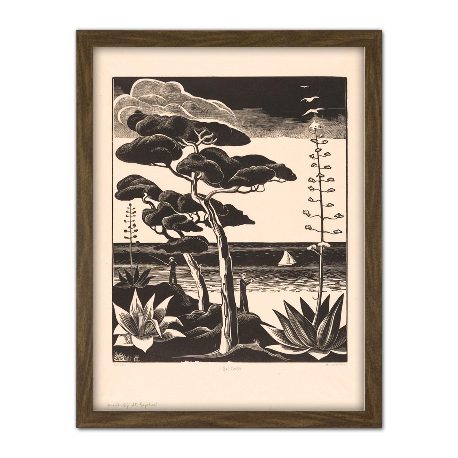 Artery8 Bernard Essers Coast At Saint-Raphael Bw Landscape Artwork Framed Wall Art Print 18X24 Inch