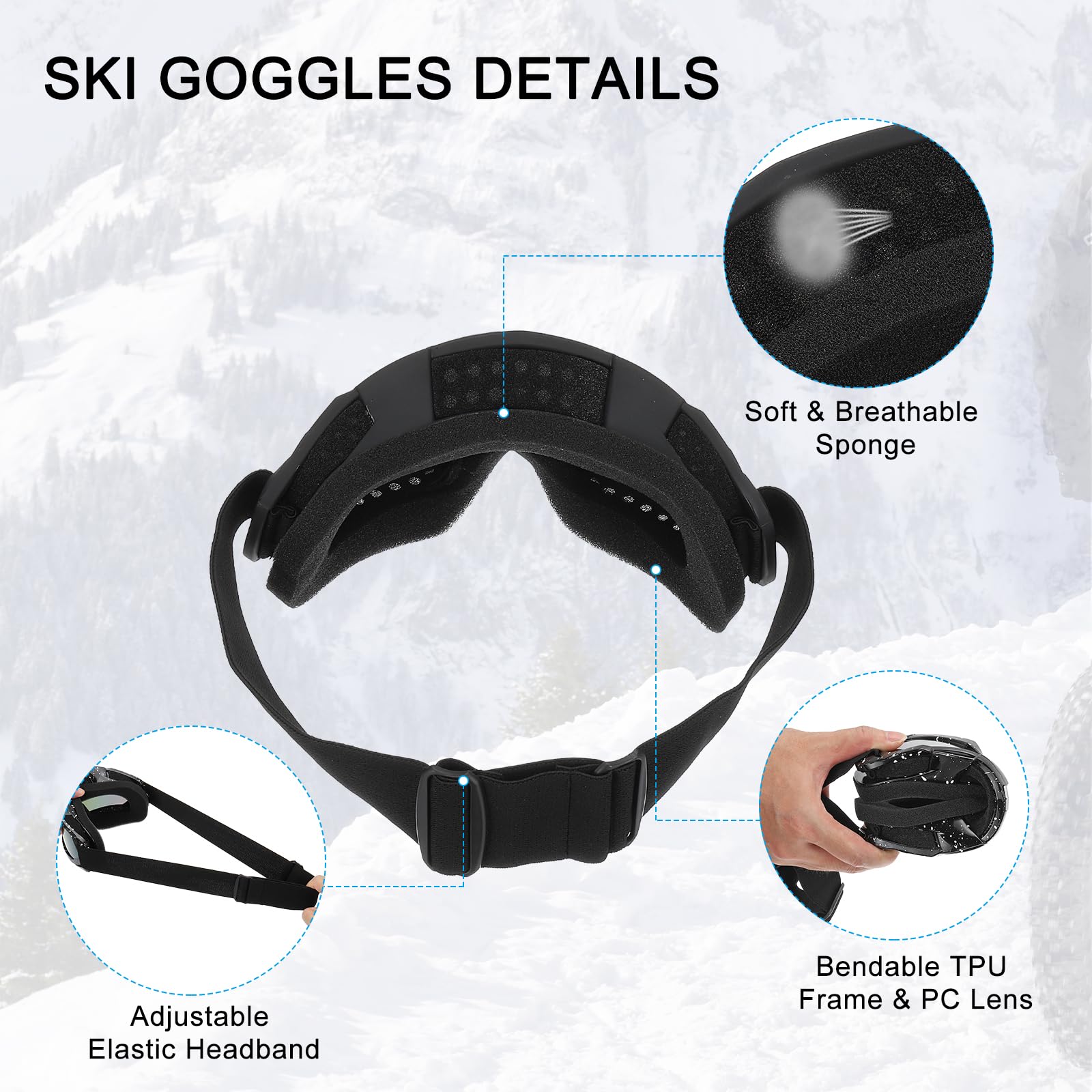 PATIKIL Occhiali Moto Cross, 2Pz Occhiali Moto, Occhiali ATV, Occhiali Sci, Occhiali Casco Corsa, Antivento per Alpinismo, Paracadutismo, Sci, Equitazione, Nero Opaco con Lenti Argento