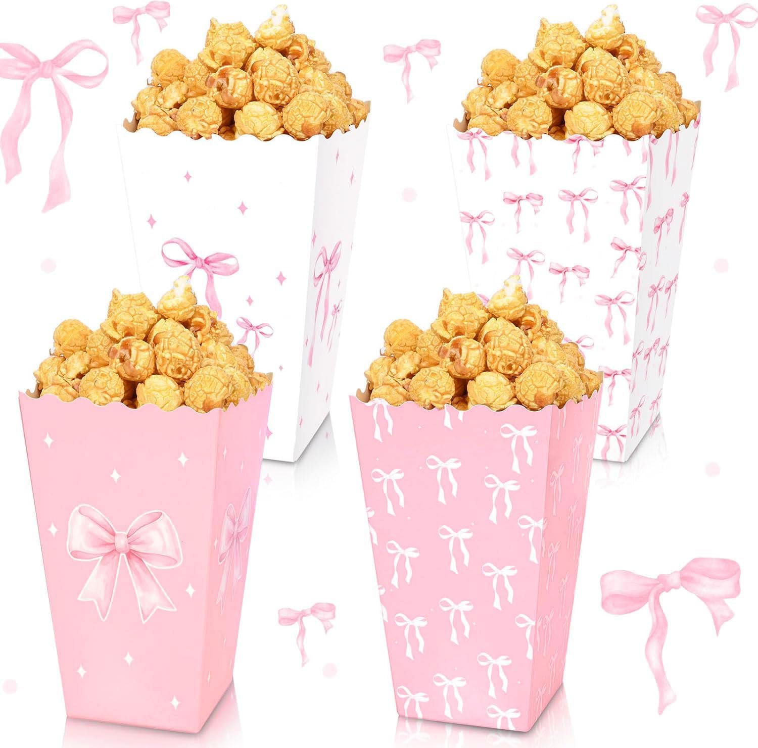 Sanixin 16 Pcs Pink Bow Popcorn Boxes Coquette Bowknot Popcorn Buckets Candy Snack Container for Girls Birthday Baby Shower Bridal Shower Decorations