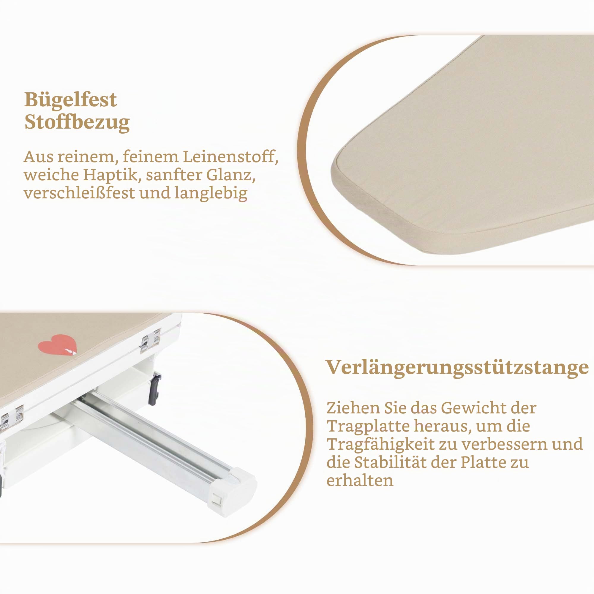 Bügelbrett Bügeltisch Station 82x31cm, Klappbar Bügelbretter Station Ablage Drehbar Dampfbügeltisch Brett mit Ausziehbar Bezug Tuch Höhenverstellbar - Beige | Ausziehbares Bügelbrett, platzsparend, Schublade, 82 x 31 cm, mit hitzebeständiger Schiebe-Press
