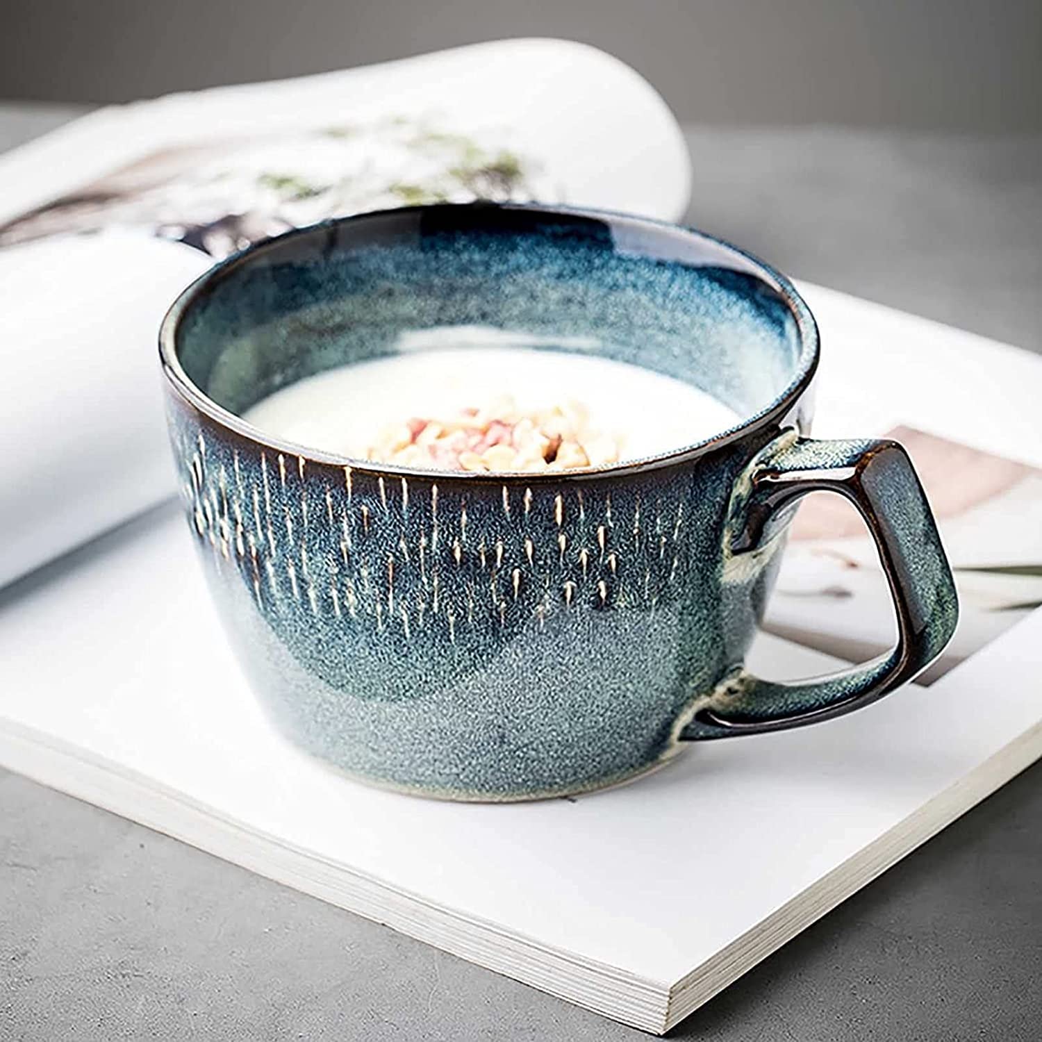 Uchwyt kubka na zupę Miska na zupę Ceramiczna miska na płatki owsiane, 23 uncje, z uchwytem, ​​do zupy, kawy, mleka, herbaty, owoców, śniadania(Mug With Spoon)