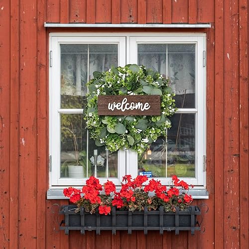 Miniatura 2 de Meyas Coronas artificiales de eucalipto para puerta delantera, corona grande de hojas verdes para puerta, ventana de pared, corona de eucalipto para