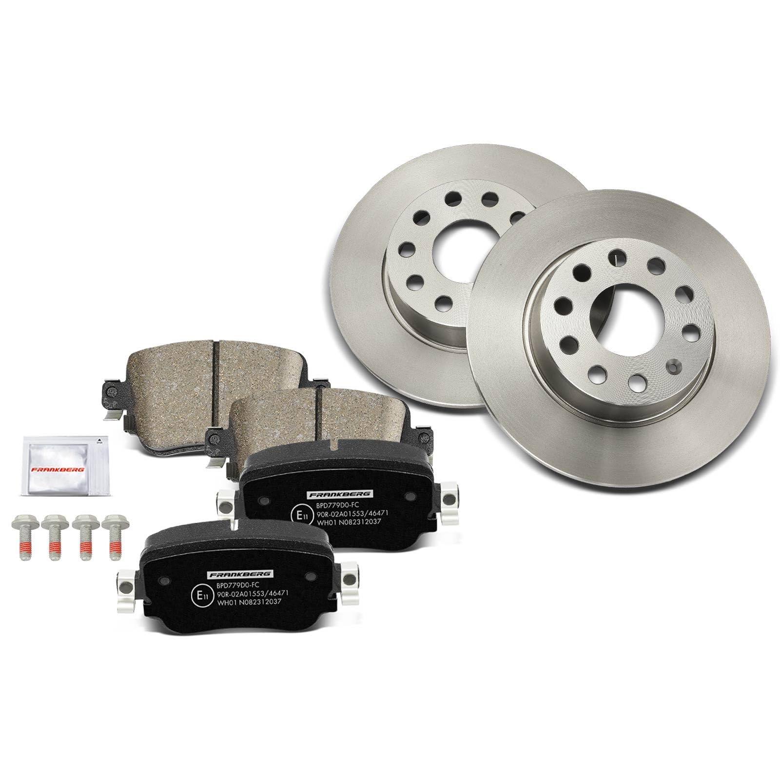 Frankberg Set freni incl. 2x Dischi Freno + 4x Pastiglie dei Freni Posteriore Compatibile con O.c.t.a.v.i.a III Combi 5E5 5E6 A1 Sportback 8XA 8XF Leon Replace# 5Q0615601D