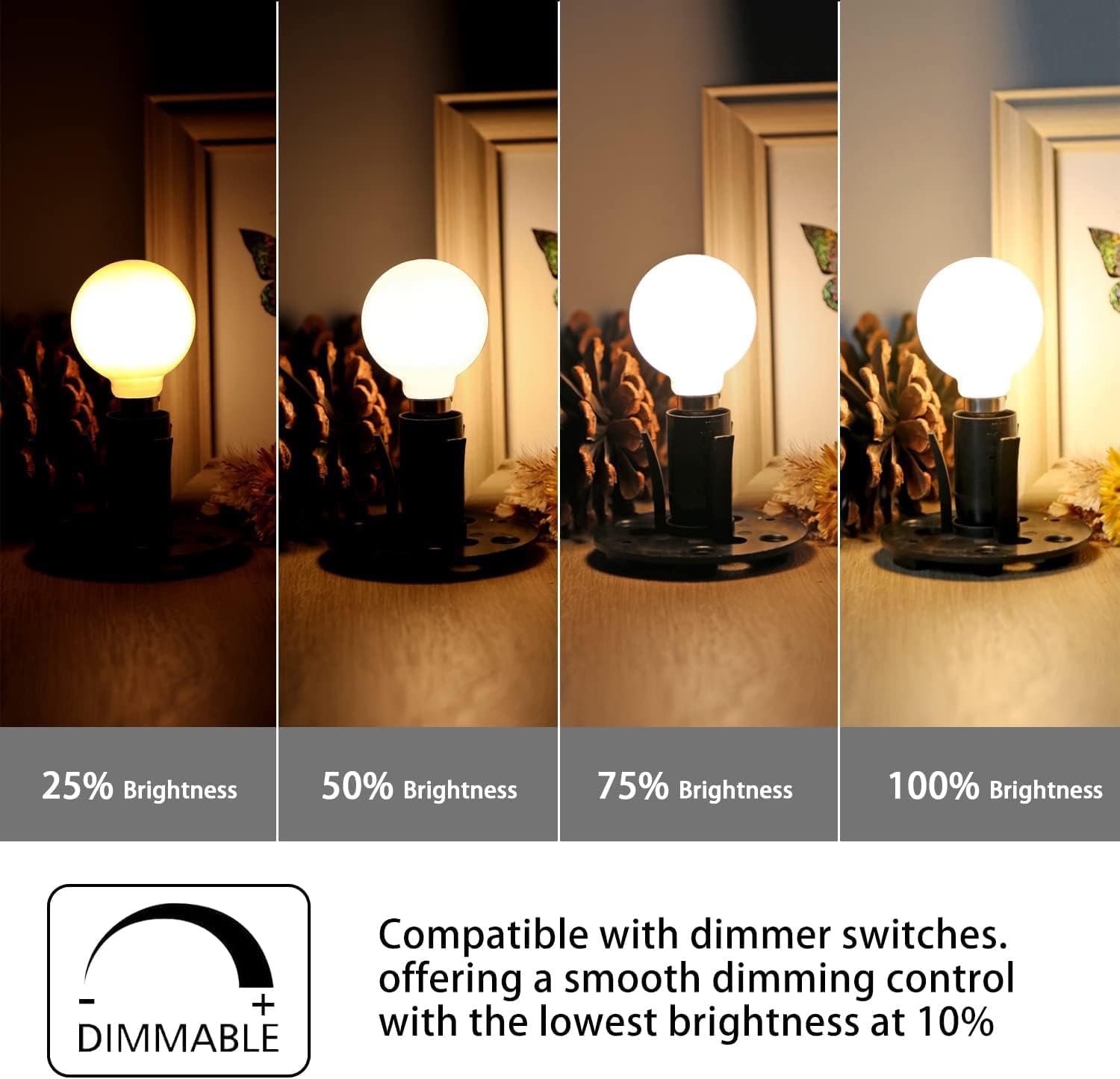 Leools G16.5 Light Bulb,6W E12 LED Bulb dimmable Equivalent E12 Candelabra Bulb 60 Watt,Warm White 2700K,Frosted Glass,600lm,CRI90+,AC120V,Edison Style,Clear Glass,ETL Listed,Pack of 6