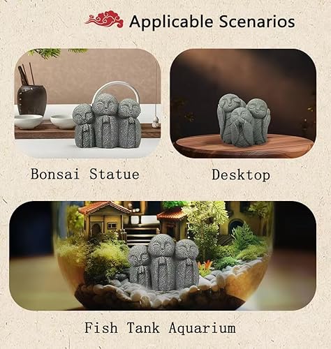 Miniatura 4 de livelyfish Acuario japonés Estatua de monje Estatuas de Buda Zen Escultura de arenisca asiática para riqueza Buena suerte Decoración de pecera para