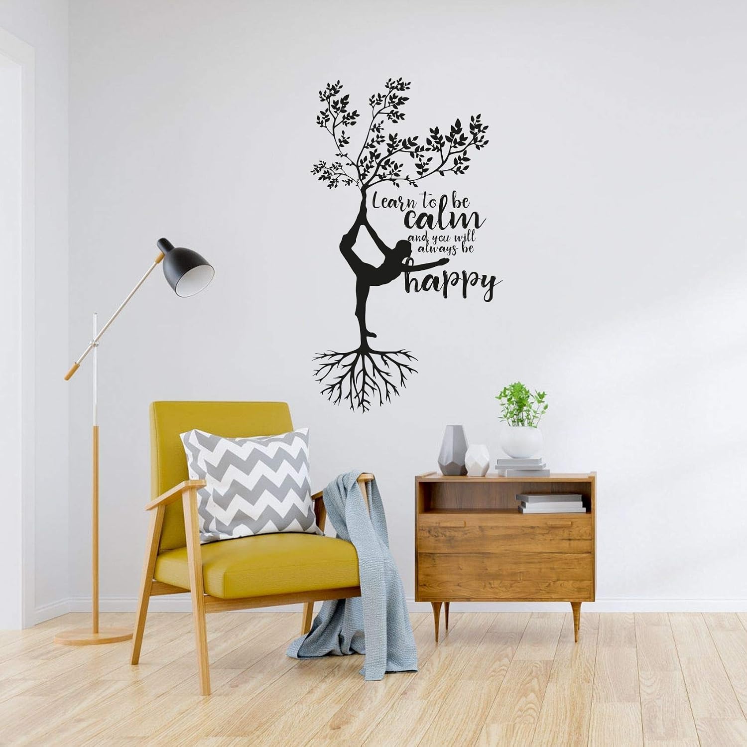 Learn To Be Calm Meditation Quotes Yoga Exercise Relax Fitness Quote Wall Sticker Art Decal for Girls Boys Room Rooms Bedroom Gym House Home Decor Stickers Walls Art Vinyl Decoration Size (40x35 inch)
