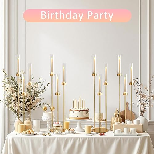 Miniatura 7 de Vincidern 4 candelabros dorados de 3 brazos con pantalla acrílica, centro de mesa de candelabro de 33.8 pulgadas de alto para mesa, boda, fiesta,