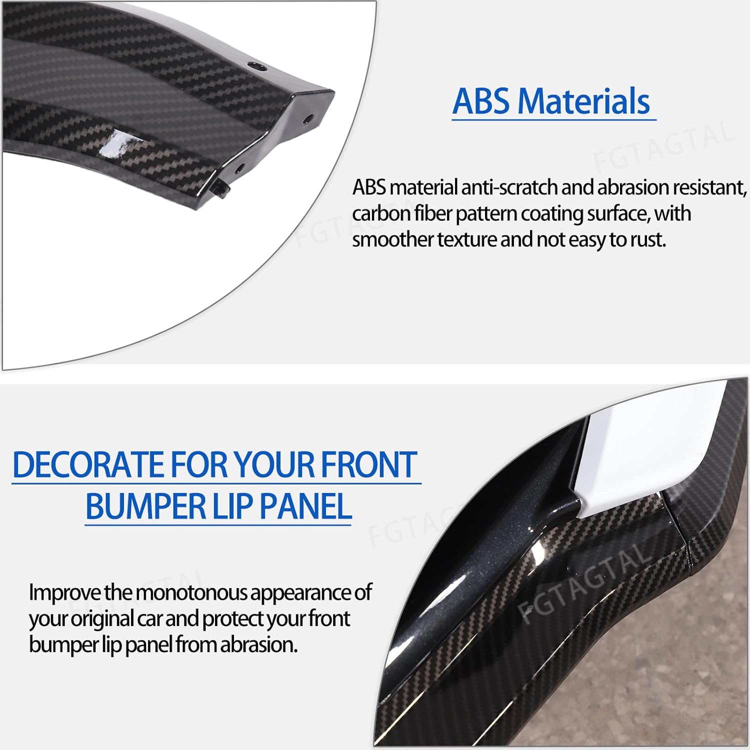 Front Bumper Lip Splitter Replacement Kit Compatible with Chevrolet Corvette C8 2020-2026, ABS Front Bumper Lip Chin Spoiler Decoration Accessories 3Pcs (Carbon Fiber Pattern)