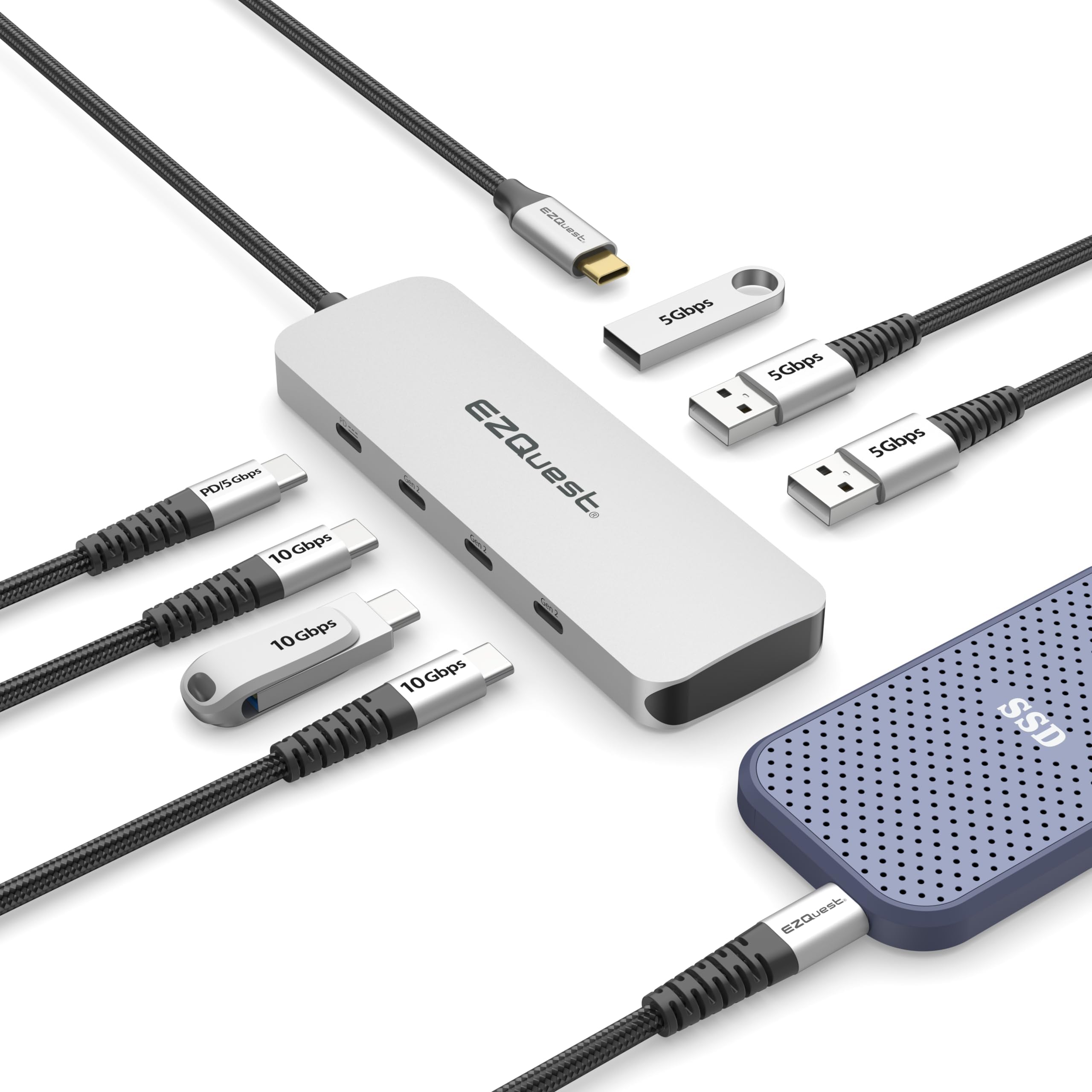 EZQuest USB C Hub Docking Station 7 in 1 with 3 Gen 2 10Gbs Ports, 3 USB A 3.0 Ports, 1 USB C Power Delivery 3.0 with 5Gbs Data, Compatible with MacBook/Dell/HP/Lenovo Laptops
