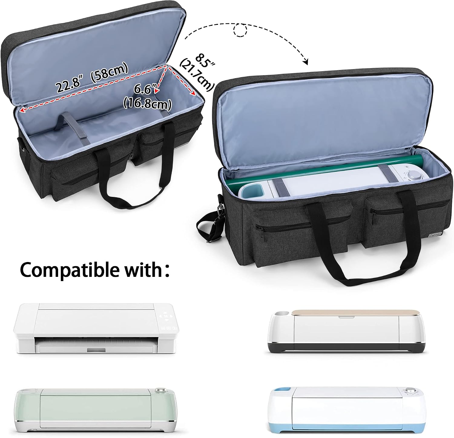 CURMIO Double Layer Carrying Case Compatible for Cricut Maker, Cricut Explore Air 2 and Silhouette Cameo 4, Travel Storage Bag with Pockets for Craft Tools, Black (Bag only, Patented Design)