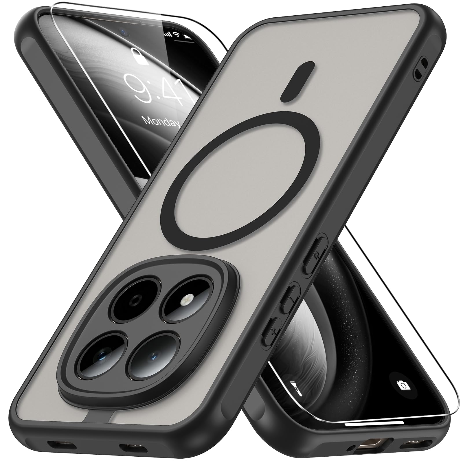 Vansdon Cover Magnetica per Xiaomi Redmi Note 15 Pro 5G con 1 Pezzi Vetro Temperato, Compatibile con Magsafe, Protezione anticaduta livello militare, Cover Traslucida Opaca Sottile Antiurto-Nero