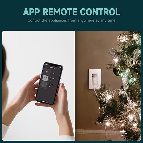 Miniatura 6 de Toma de pared inteligente con 2 puertos controlados individualmente, dispositivos de control de receptáculo TR de 15 amperios desde cualquier lugar,