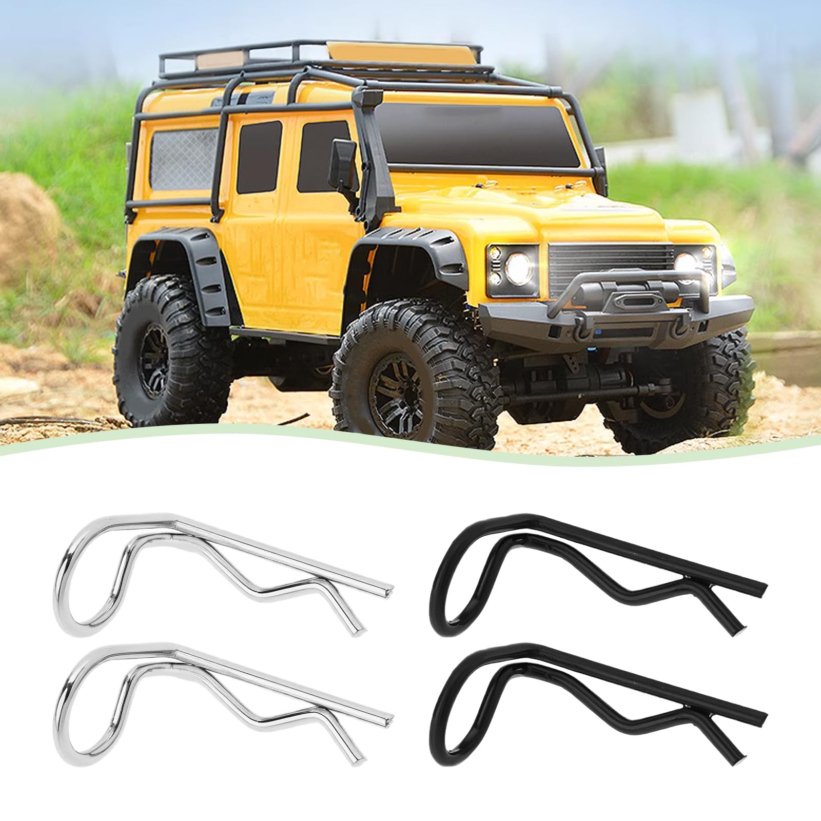 ECSiNG 60pcs 90-Degree Angle Body Clips Bent Spring Pins 1.2mm Rod for 1/10 and Some 1/12 Scale Model Car Crawler Truck Black and Silver 30pcs Each