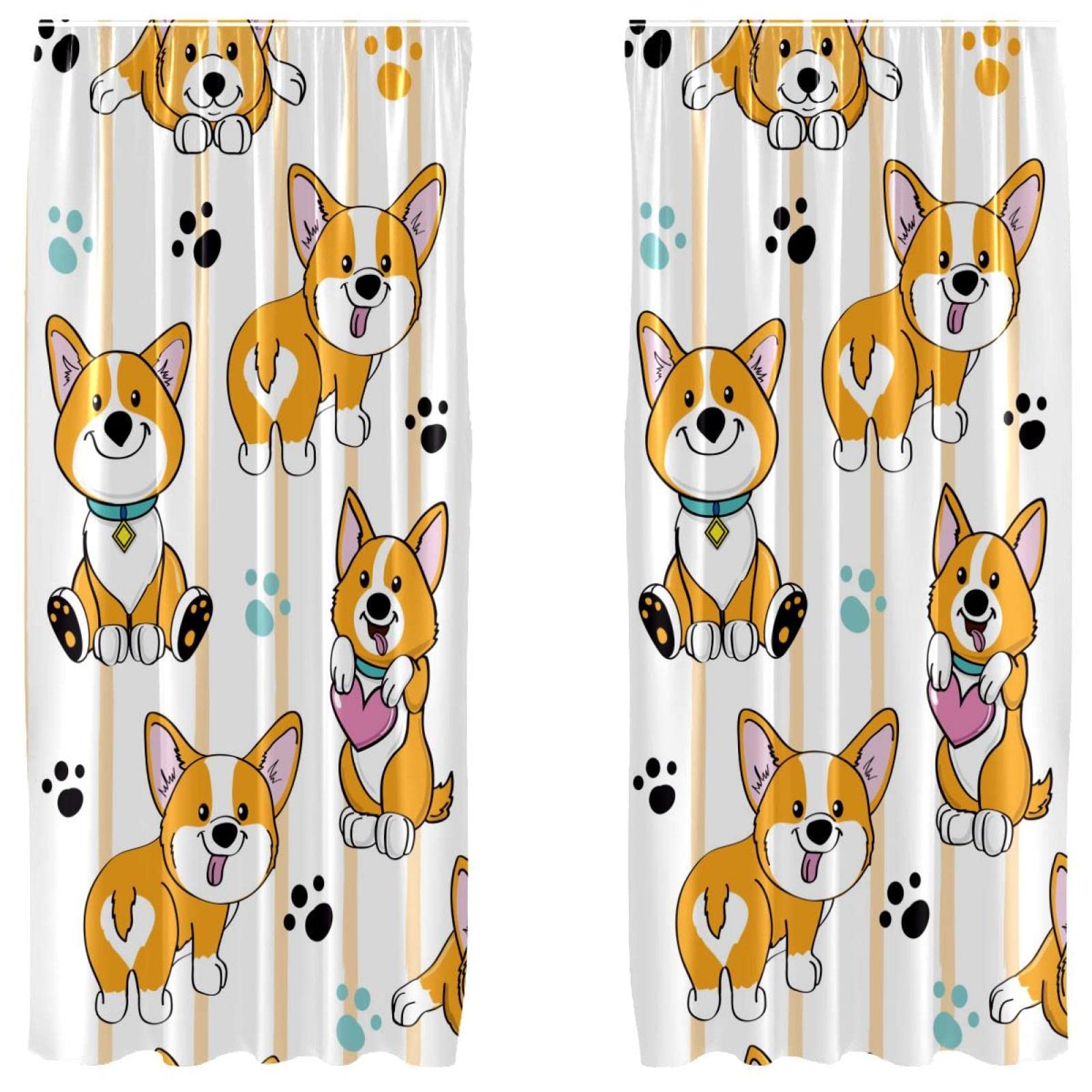 Cortinas decorativas de Corgi con rayas para ventana de dormitorio