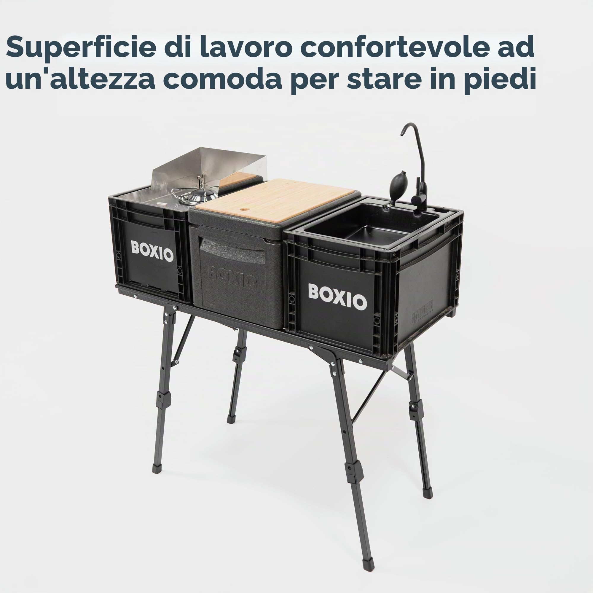 BOXIO - Tavolo da campeggio pieghevole, 88 x 40 cm, resistente alle intemperie, stabile e pieghevole, tavolo da esterno regolabile in altezza per campeggio, giardino, balcone e accessori per camper