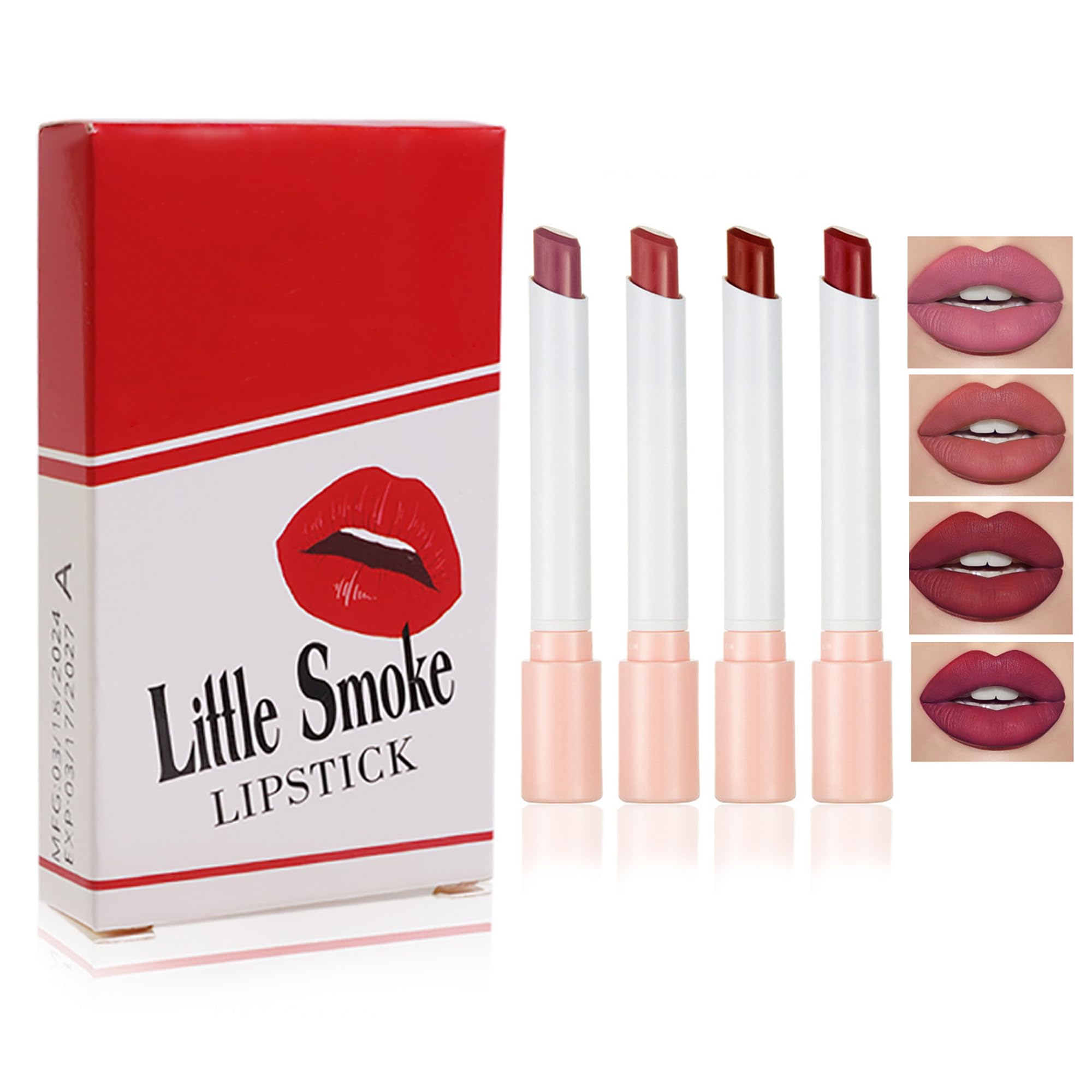 Amazon.com : BEUKING 4Pcs Cigarette Case Lipstick Long-Lasting Non-Sticky  Matte Nude Lipstick Set Lightweight Mini Velvety Lip Gloss Little Smoke  Tube Style Lip Tint Festivals Gift for Women Daily Lip Makeup (A) :