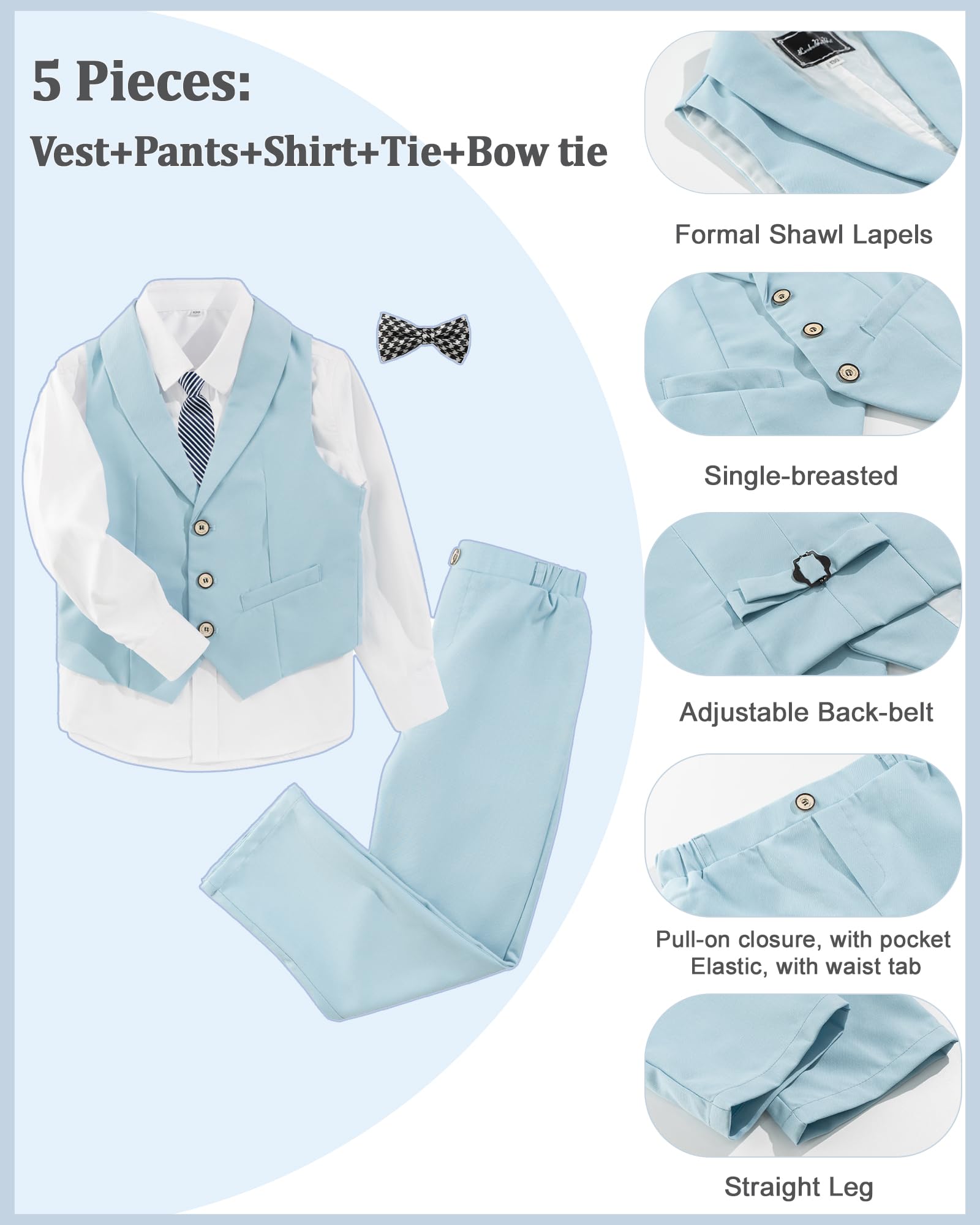 LOLANTA 5-teiliges Jungen Anzug Set Hochzeit Kommunion Geburtstag formeller Page-Outfit Weste Hose Hemd Fliege Krawatte