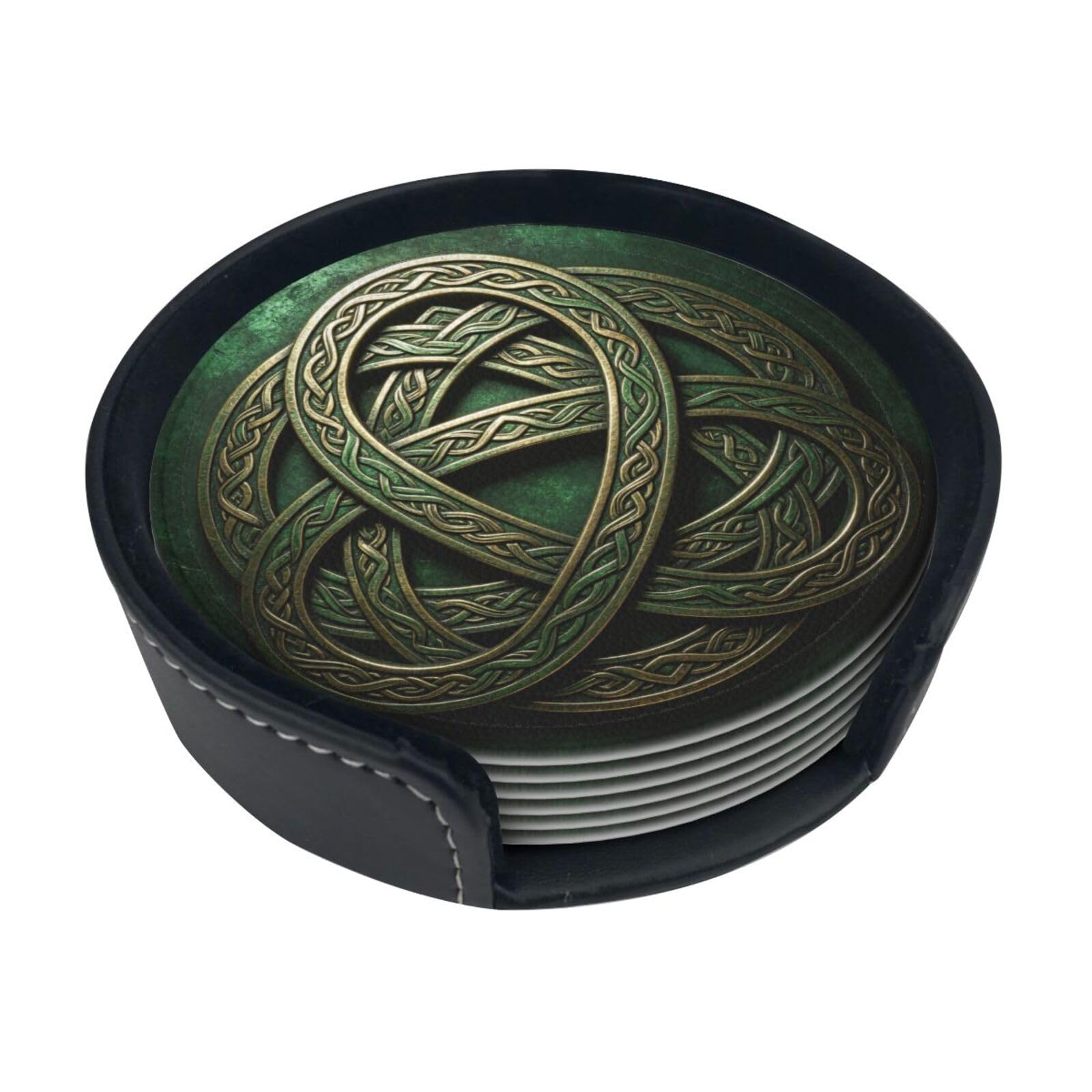 Celtic Knot Leather Coasters-Set of 6 with Storage Holder