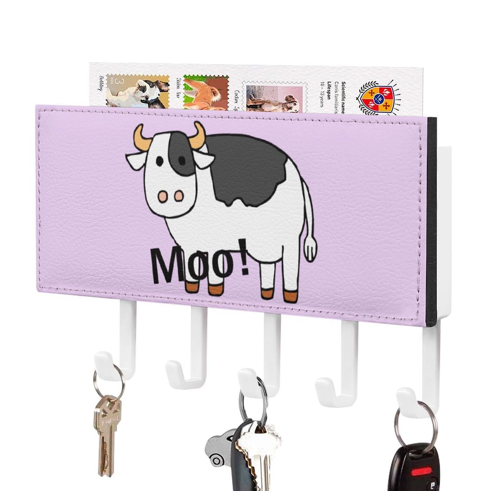 NCLQVJXZKHW Funny Cow Moo Key Holder with 5 Hooks Key Hooks Wall Mounted Key Racks Key Hanger Organiser Shelf