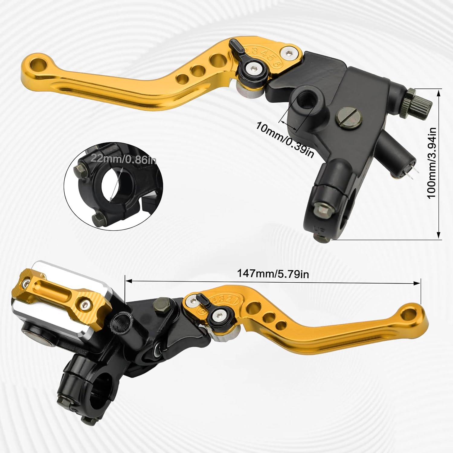 Motorcycle Clutch and Brake Lever, 7/8" 22mm CNC Handlebar Brake Master Cylinder Clutch Lever Left & Right Set Universal Replacement for Harley Honda Kawasaki Suzuki Yamah (Gold)