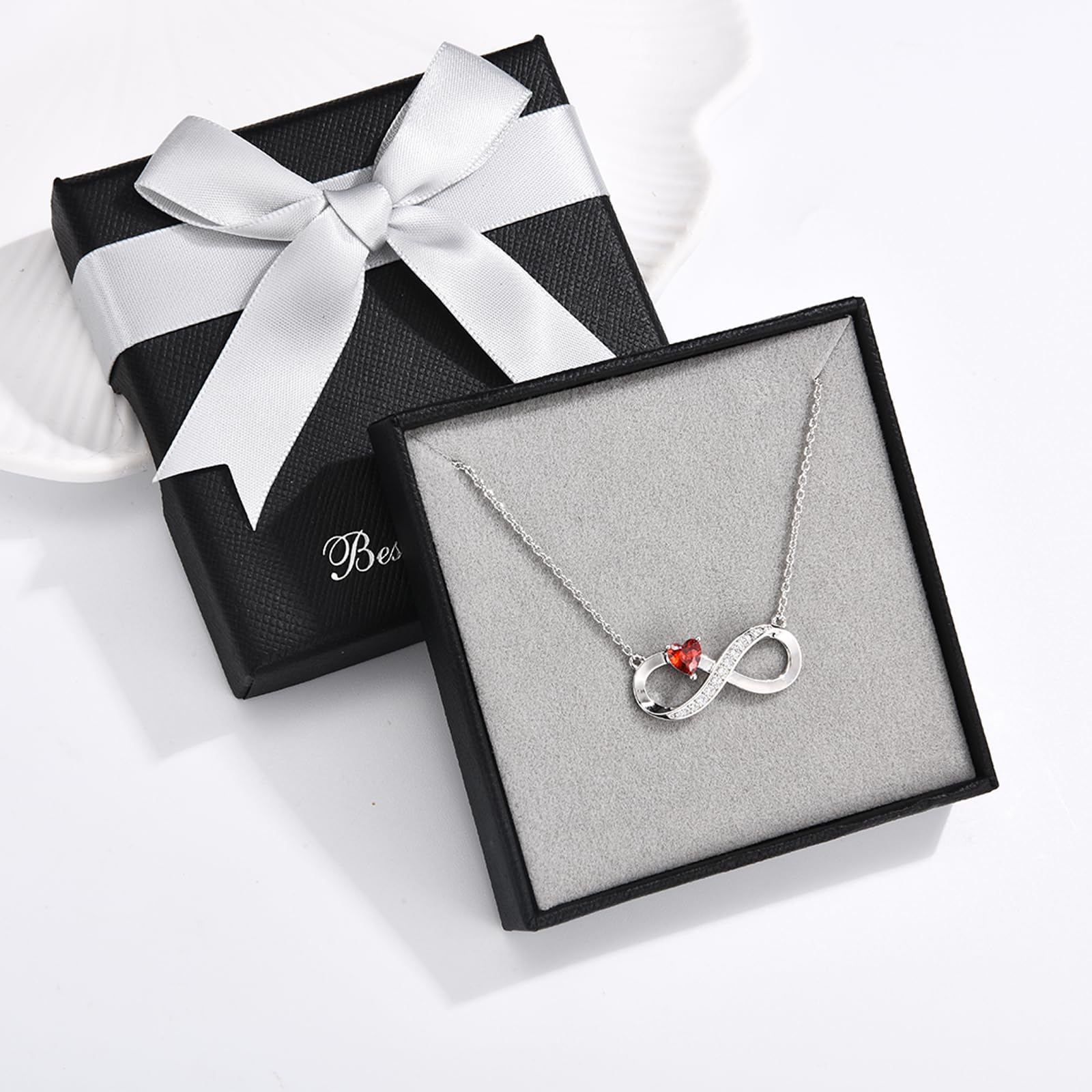 CERSLIMO Cadena de plata de ley 925 con símbolo de infinito, corazón rojo, circonita, regalo, día de la madre, cumpleaños, Navidad, día de San Valentín, Navidad, día de San Valentín, para novia, niña,