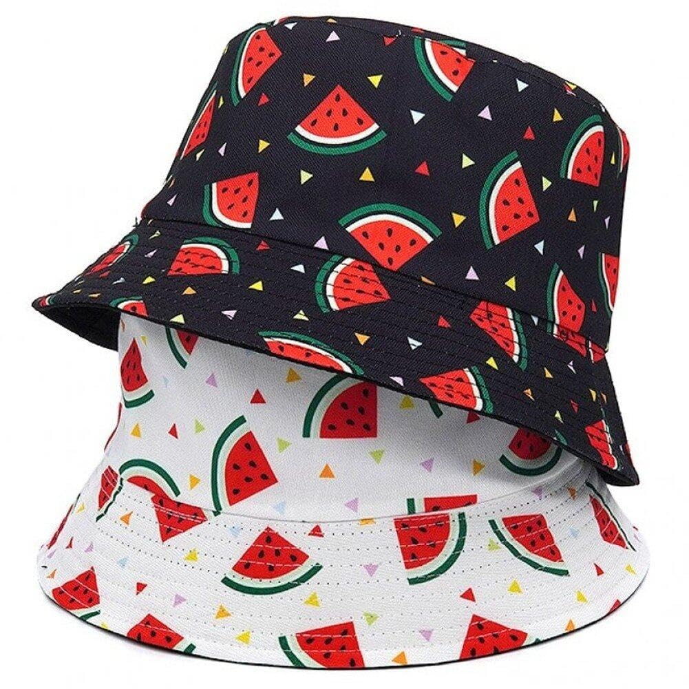 Hrippy Women's As Shown 2Pcs Printed Fisherman Hat Reversible Watermelon Bucket Hat Packable Beach Sun Hat Outdoor Travel Cap For Men