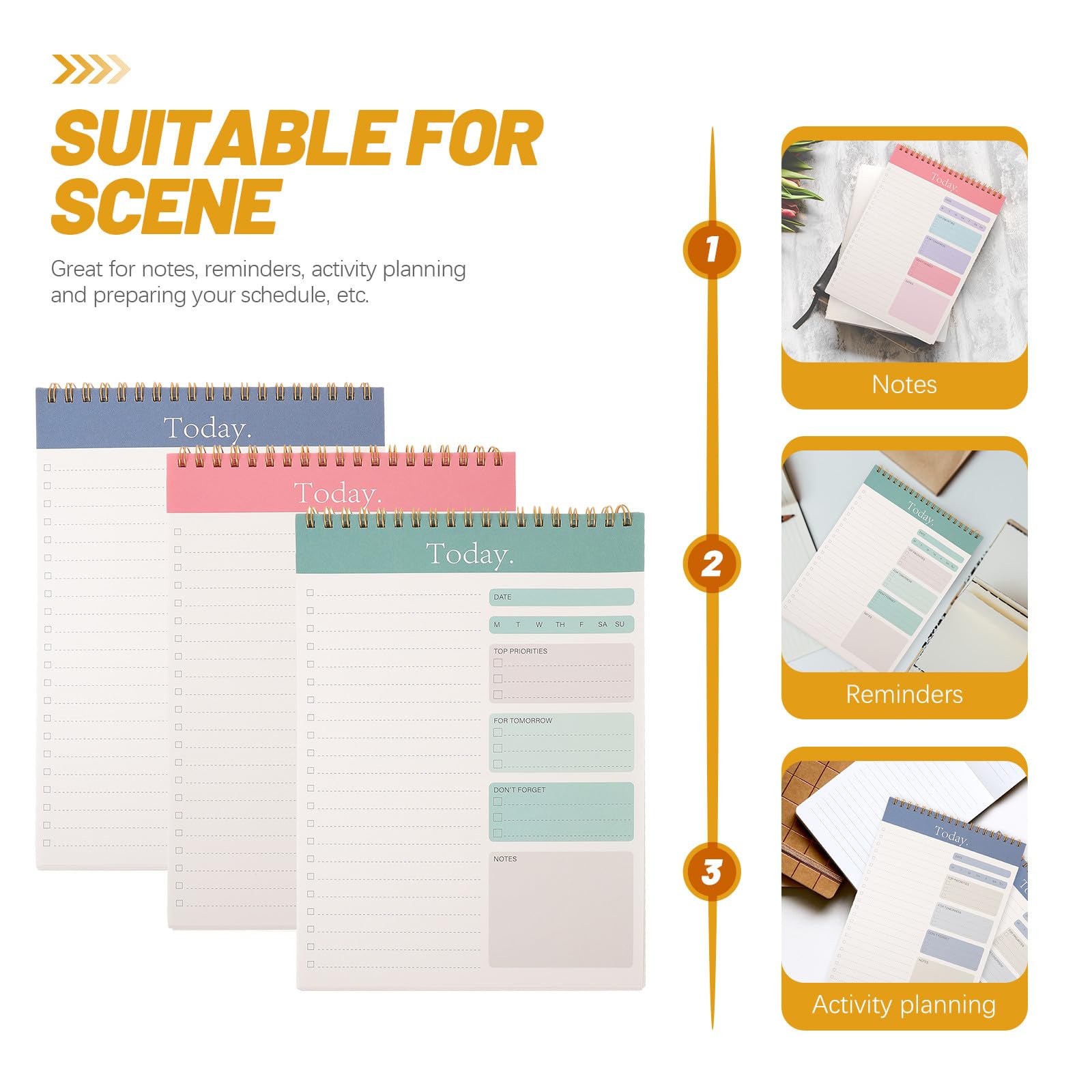 Bloc-notes Agenda Quotidien 3 Pièces à Reliure Spirale en Papier Portable, Pratique pour Planification des Tâches et Activités à Domicile