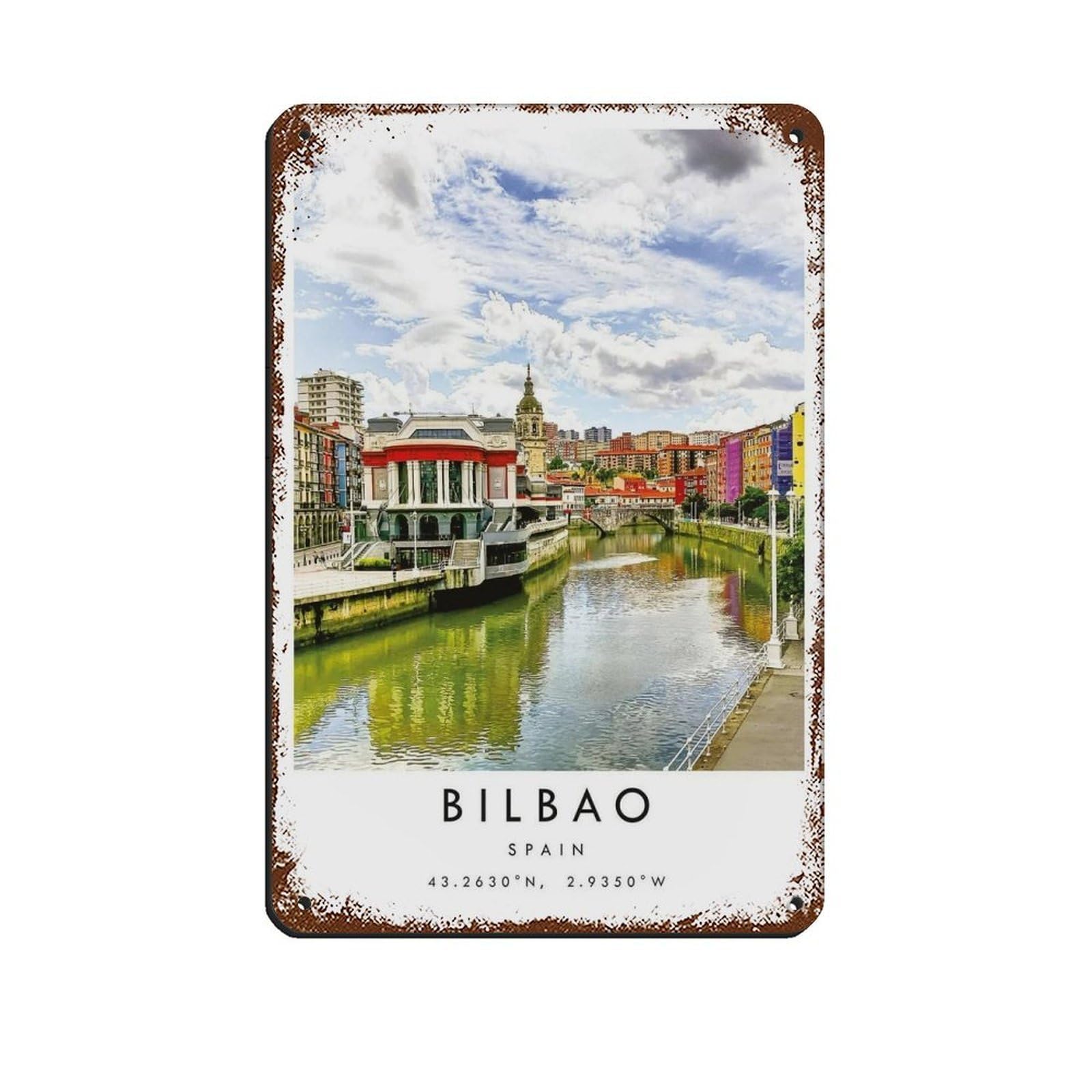 Bilbao Travel, Bilbao Poster Retro Poster Metal Tin Sign Chic Art Retro Iron Painting Bar People Cave Cafe Family Garage Poster Wall Decoration 8x12inch(20x30cm)