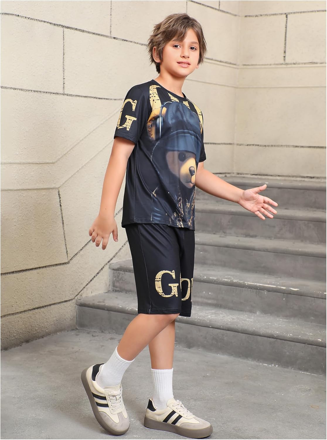 WDIRARA Boy's 2 Piece Set Bear Graphic Short Sleeve Elastic Waist Shorts Outfits - Image 5