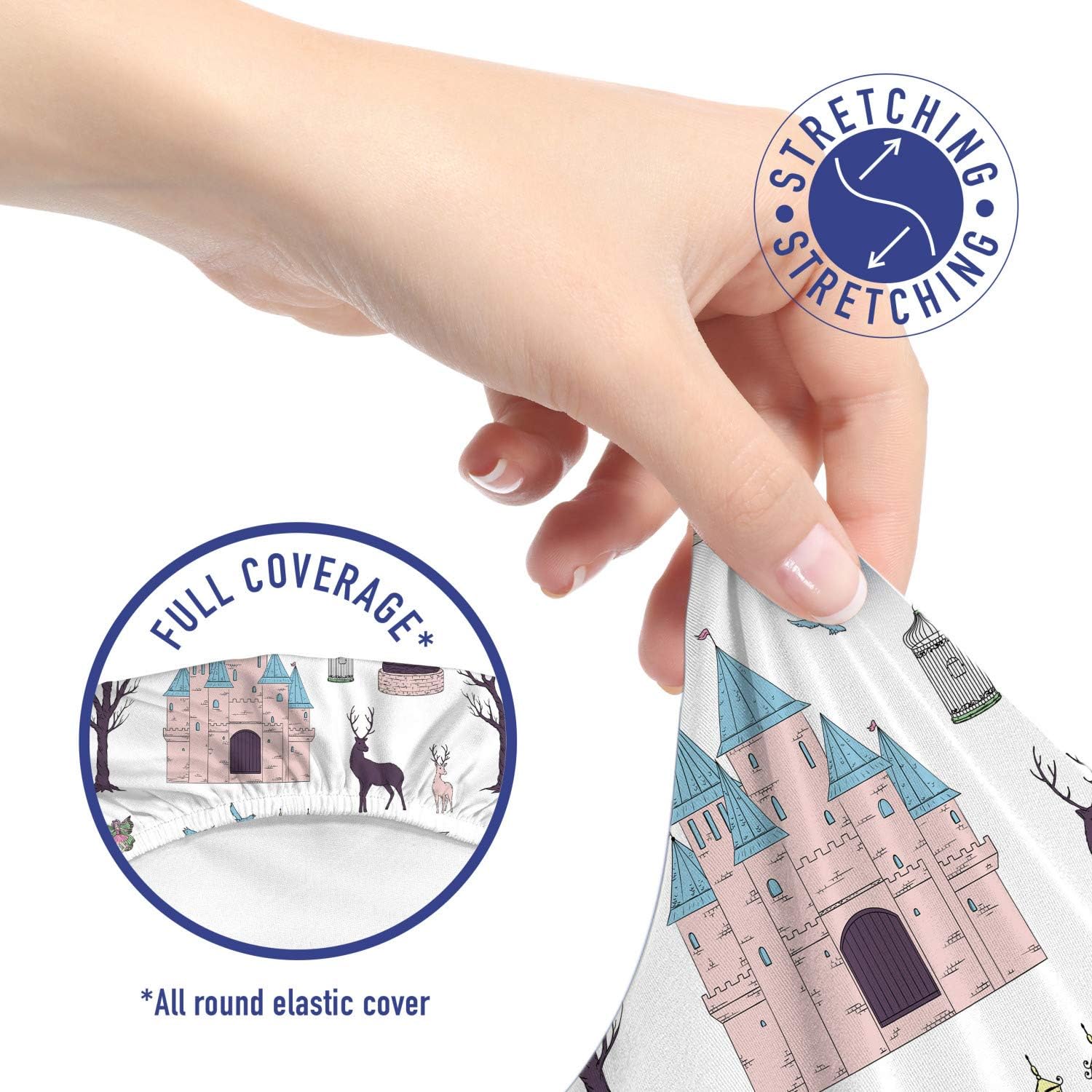 Ambesonne Fantasy World Office Chair Slipcover, Pastel Colored Print of Castles Dragons Deer Trees Birds and Bridge Theme, Protective Stretch Decorative Fabric Cover, Standard Size, Multicolor