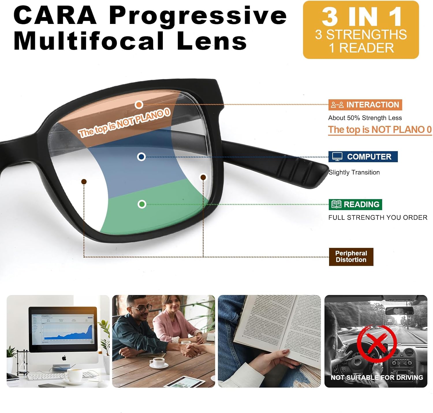 CARA 2 Pack Progressive Reading Glasses for Women Men Multifocus Blue Light Blocking Computer Readers, Around the Neck Hanging Frame with Flexible Spring Hinges Long Temples(Black+Tortoise, +2.50) - Image 4