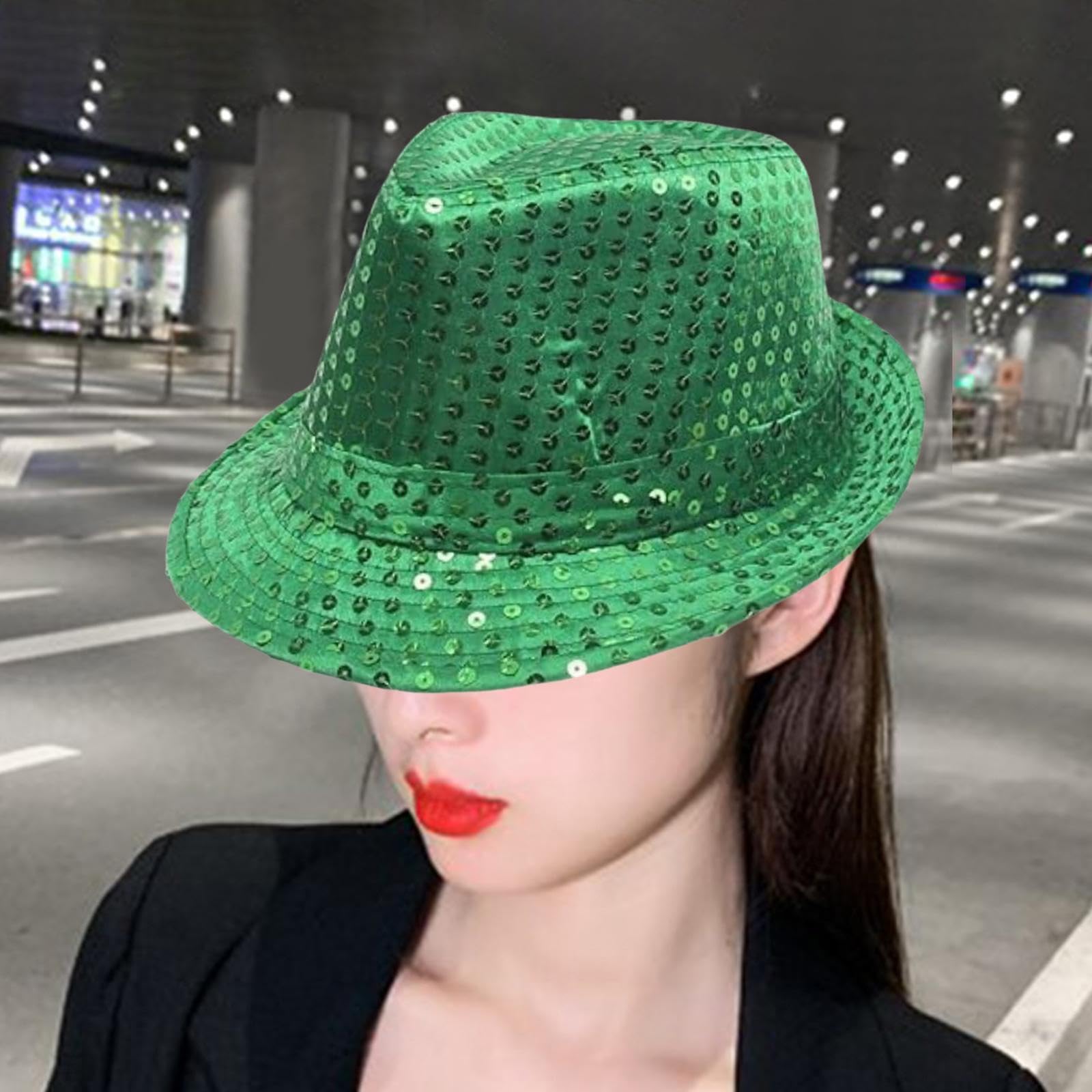 Cappello a bombetta con paillettes per feste in maschera carnevale accessorio per costume scintillante jazz copricapo