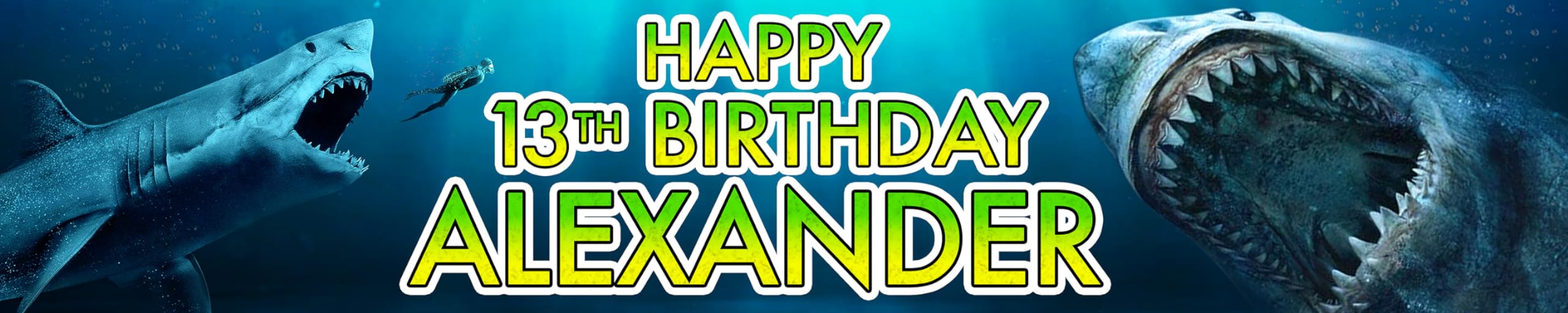 2 x Personalised Shark Birthday Banners - any name and any age