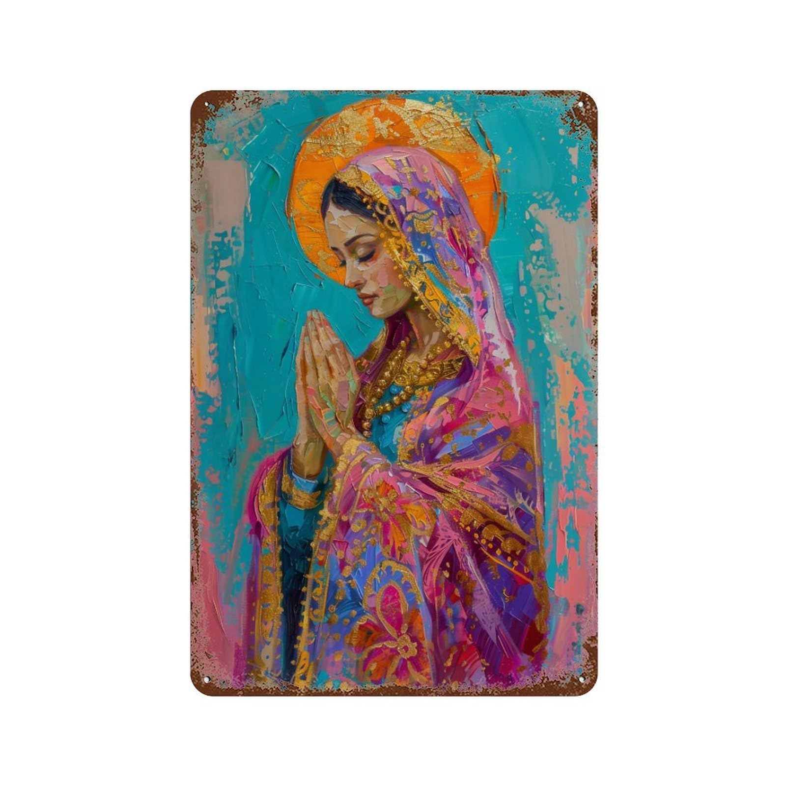 YHGERTKU Colorful Impasto Virgin Mary (2) 01 Wall Art Retro Iron Vintage Metal Tin Sign Poster Modern Decor for Living Rooms Gift 30x20cm