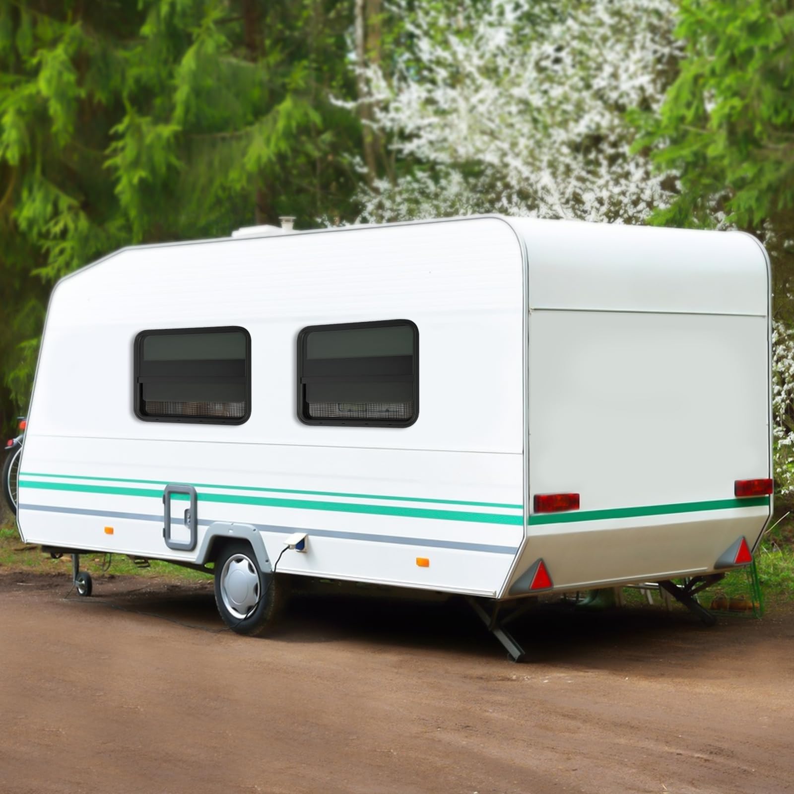 2 piezas de repuesto para ventanas de caravana | Ventana corredera vertical | Ventana de caravana | Ventanas de autocaravana con anillos de moldura rectangulares, protección solar y protección contra