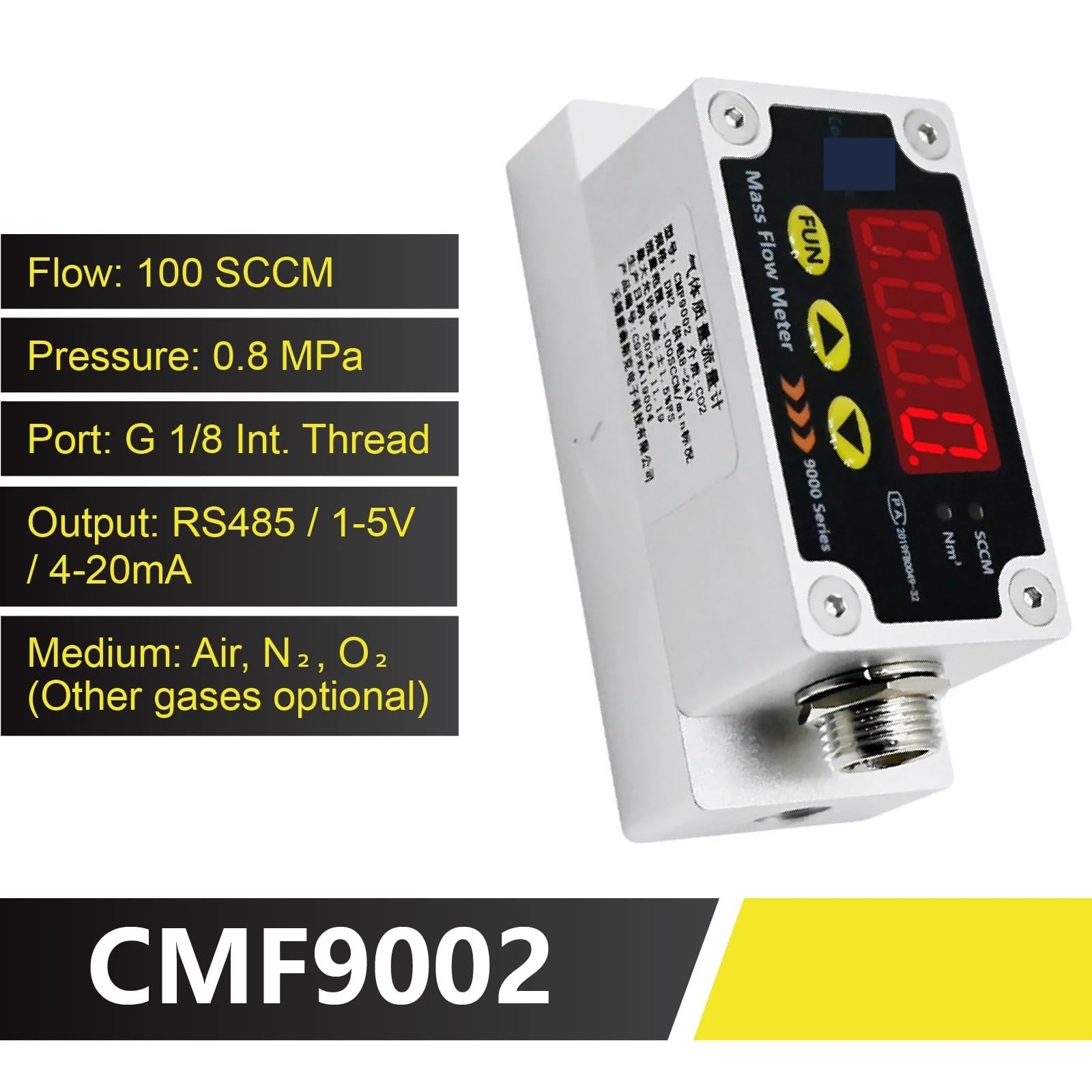 CMF9002 cyfrowy termiczny przepływomierz masowy do powietrza, tlenu, azotu, gazu RS485 wyjście analogowe 4-20mA 1-5V czujnik(CMF9002-100)