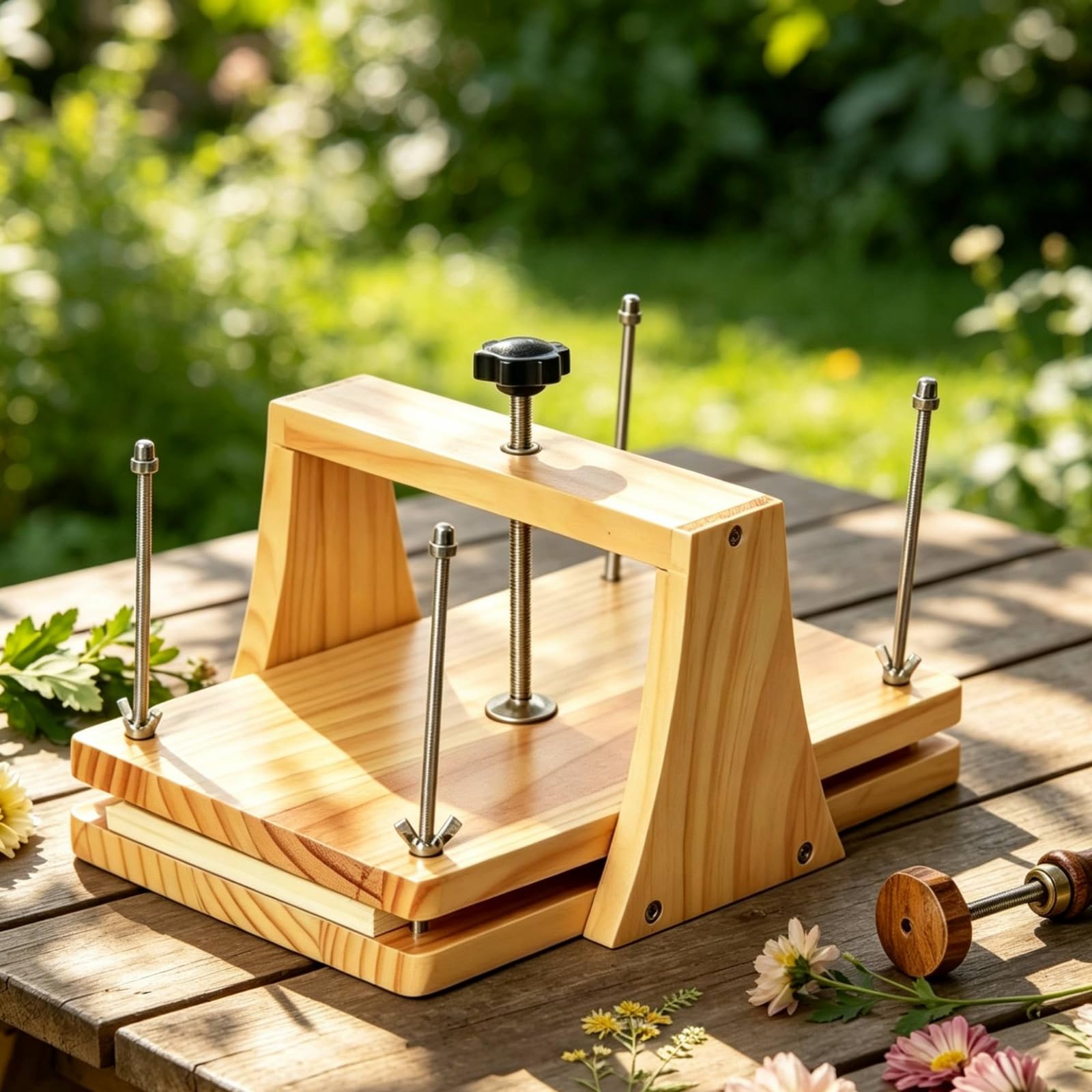Holzblumenpresse sechsschichtig Blumenpresse mit Schraubverschluss mehrlagig Pflanzenpresse für Hobbygärtner, Bastelzimmer