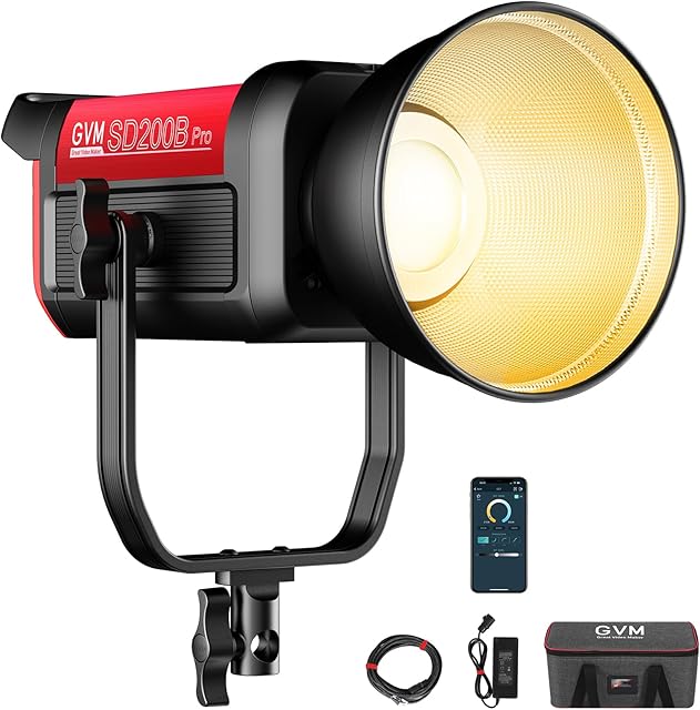 GVM 200W LED Video Light, PRO SD200B Photography Lighting Kit with Bluetooth Mesh Network/DMX Control, 2700K-6800K Studio Light Continuous Lighting Kit for YouTube,Film, 45400lux/1m, 12 Scene Effects
