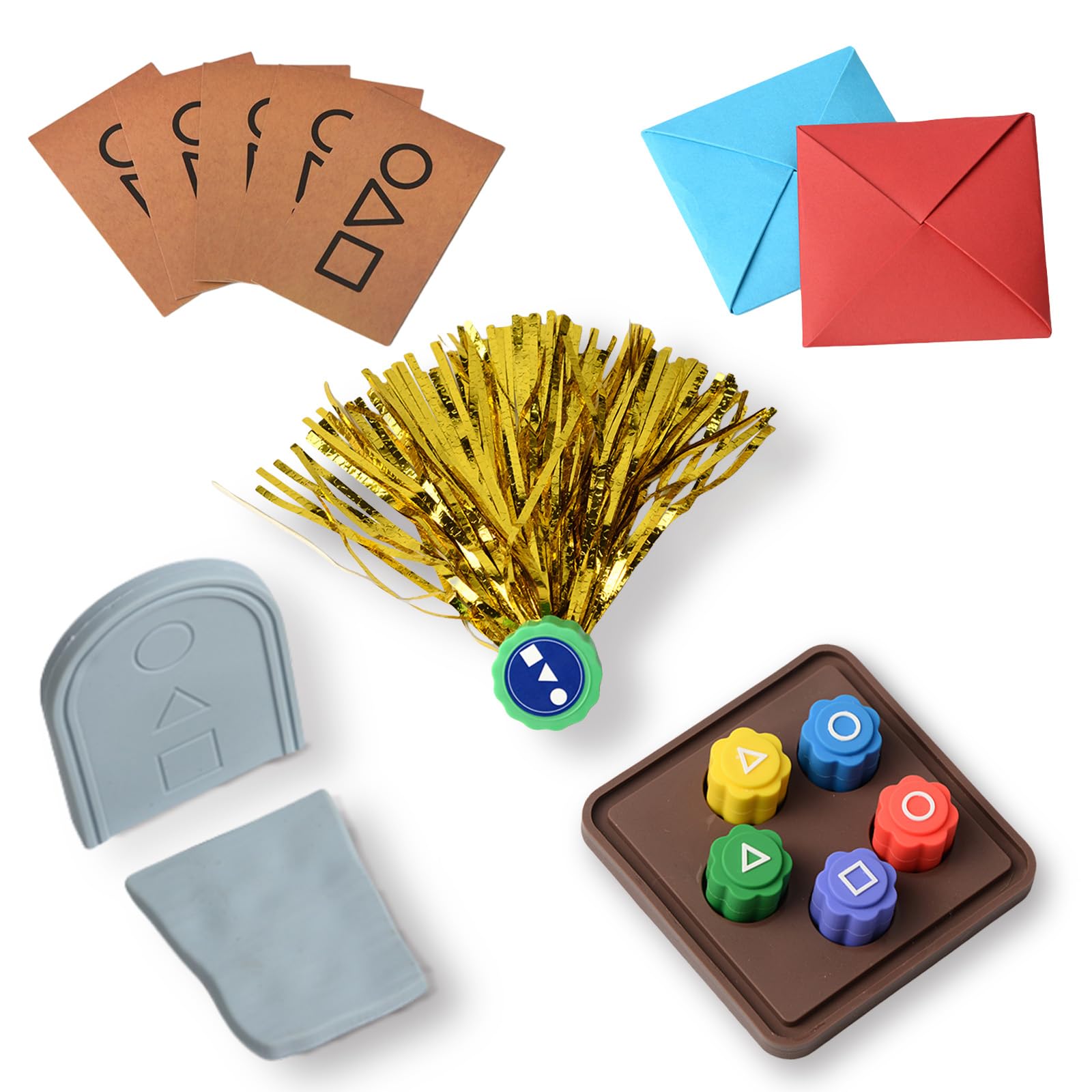 YAAVAAW Korean Folk Game Set with Jebi Chagi, Gong-gi, DDAKJI, Biseokchigi, Traditional Grasping Stones and Jacks for Kids, Adults and Family Travel