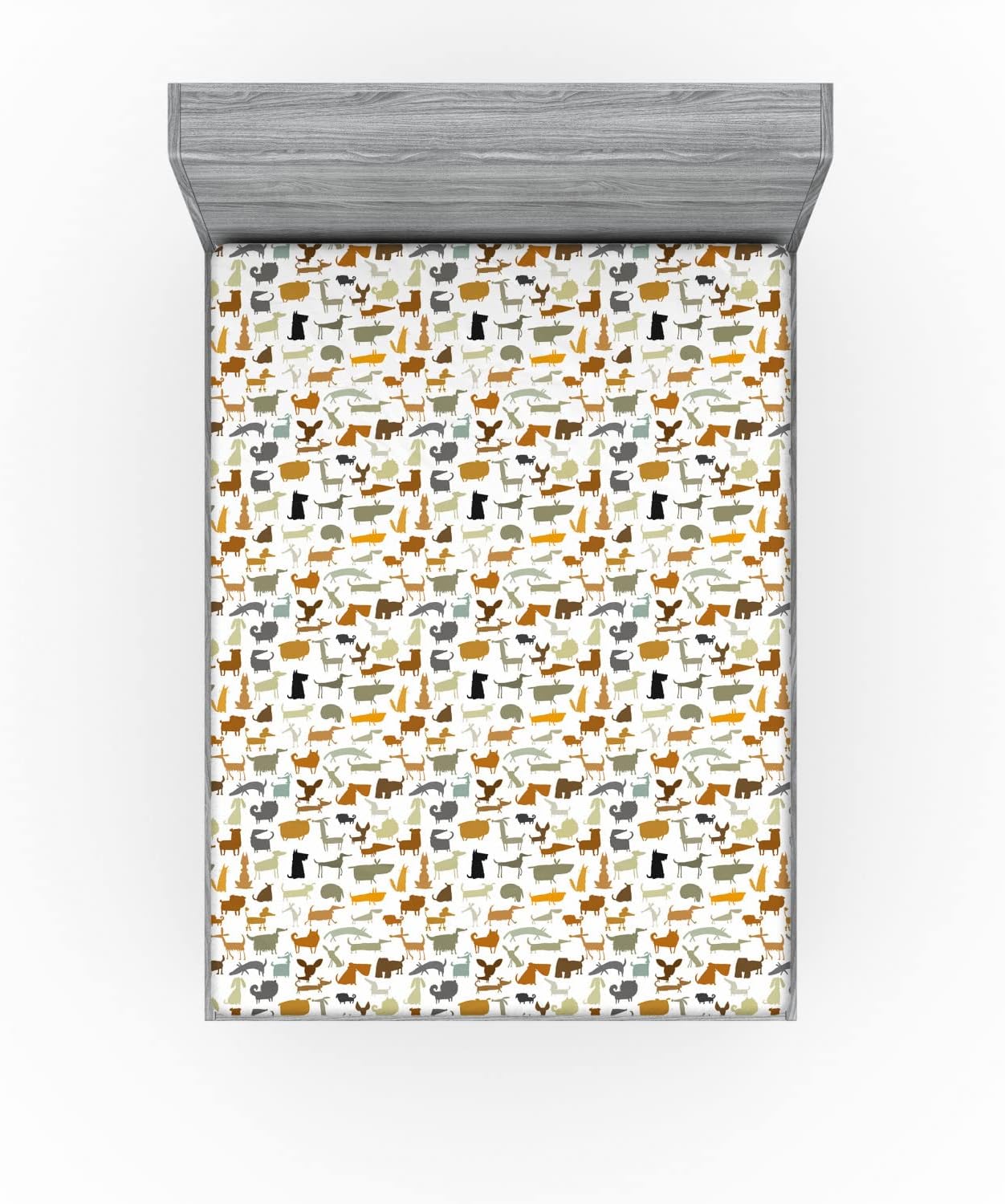 Ambesonne Puppy Fitted Sheet, Creative Colorful Repetitive Pattern of Different Breed Dogs on Plain Backdrop, Bed Cover with All-Round Elastic Deep Pocket for Comfort, Full Size, Multicolor