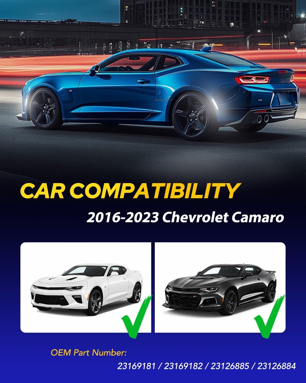 AUTOONE Upgraded Dynamic LED Side Marker Lights White Compatible With Chevrolet Camaro 2016-2023, Sequential Front & Rear Fender Side Markers, Smoked Lens, 4PCS