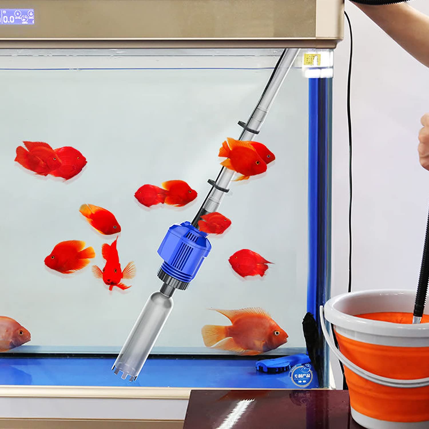 Électrique Aspirateur Automatique Nettoyage Graviers pour Aquarium, Nettoyeur de Gravier avec Éponge Filtrante ​de Gravier Convien