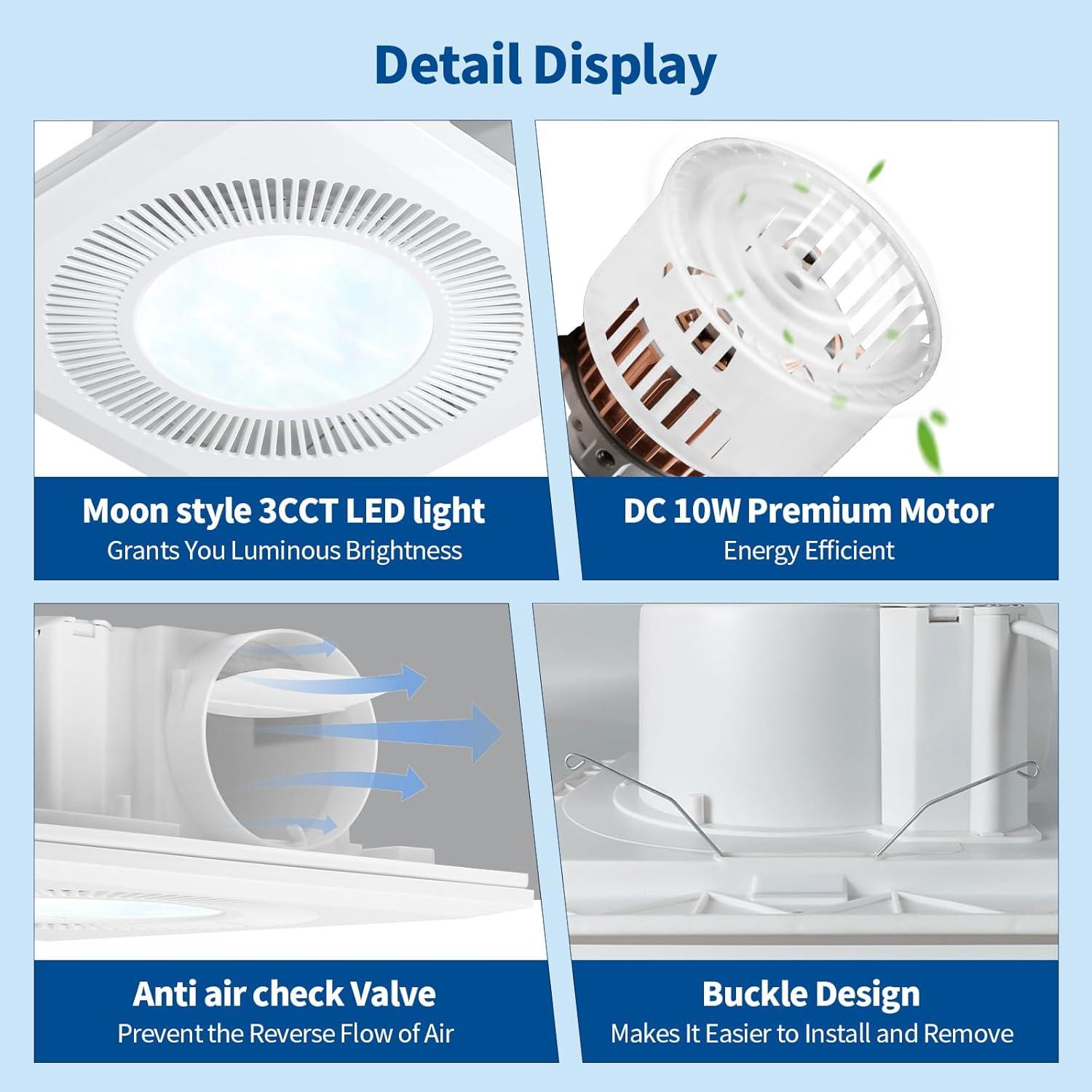 Bathroom Vent Fan with Light, Bathroom Exhaust Fan with LED Light Adjustable, Quiet 1.0 Sones Three Color Temperatures 2700k/4000k/5700k, 110 CFM,Ceiling Mount Ventilation for Home/Bath/Office